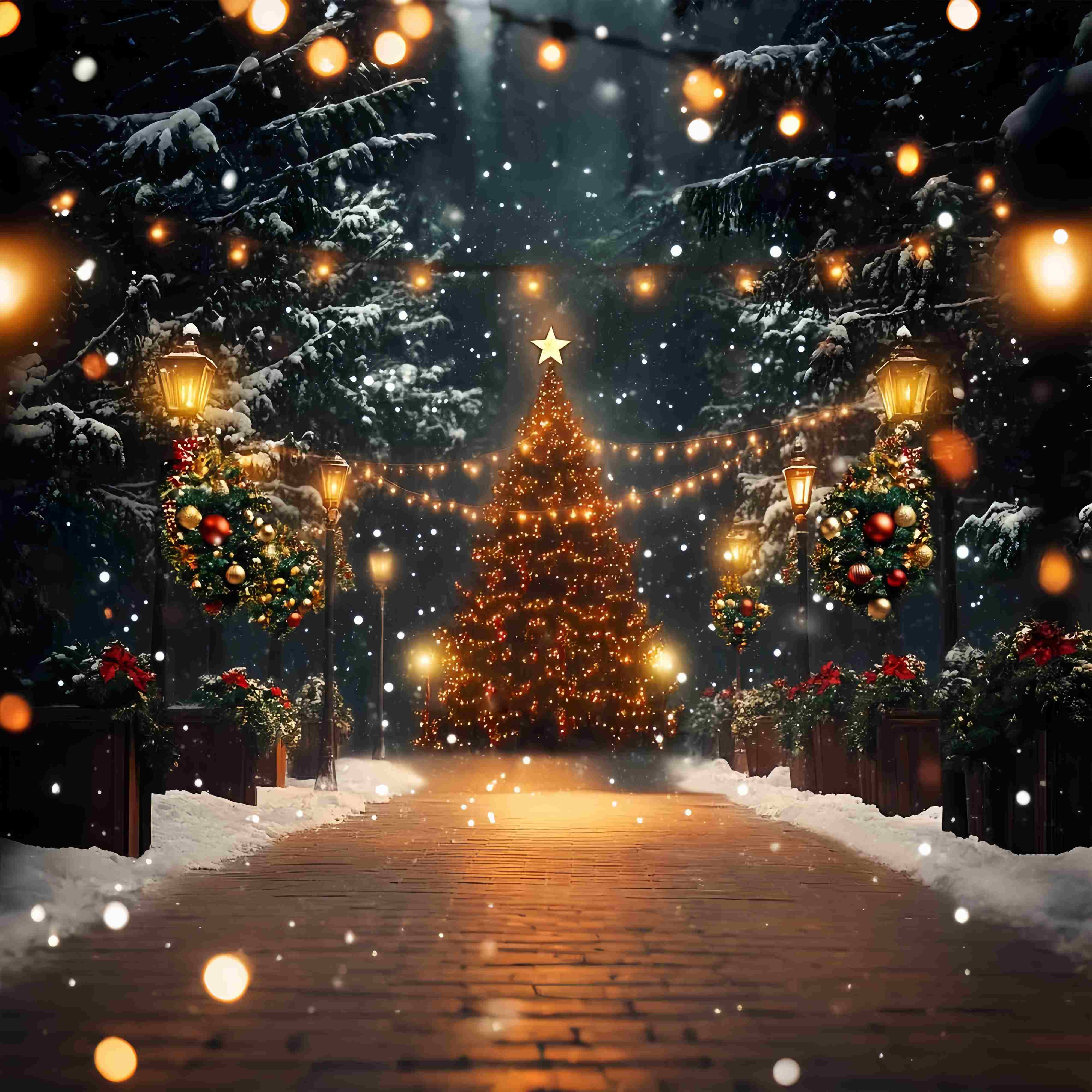 Christmas Tree Farm Backdrop Magical Snowy Tree Lights Christmas Photo Backdrop UK LXX58-51