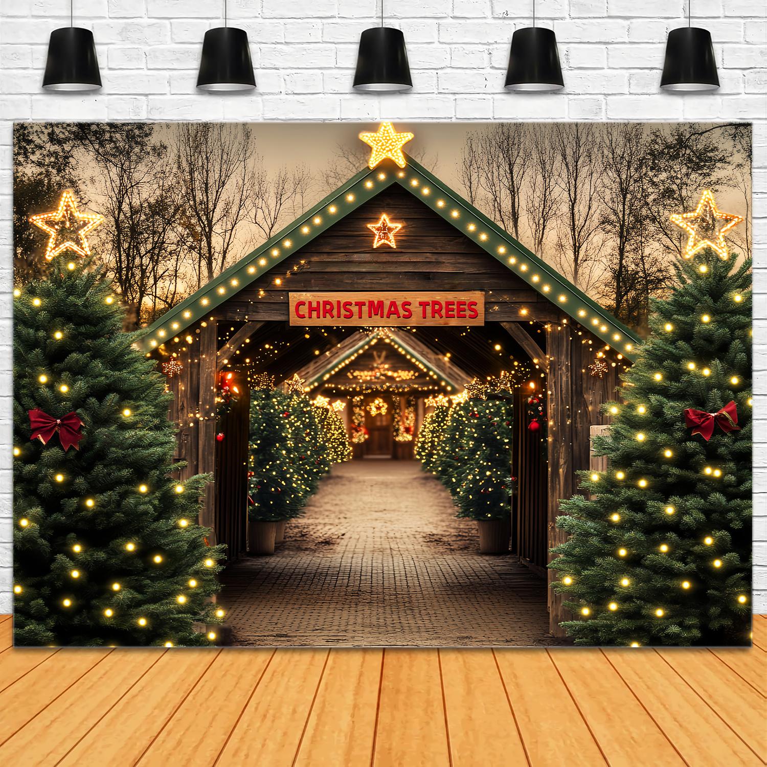 Christmas Tree Farm Backdrop Rustic Tree Farm Tunnel Christmas Backdrops for Photography UK LXX58-55