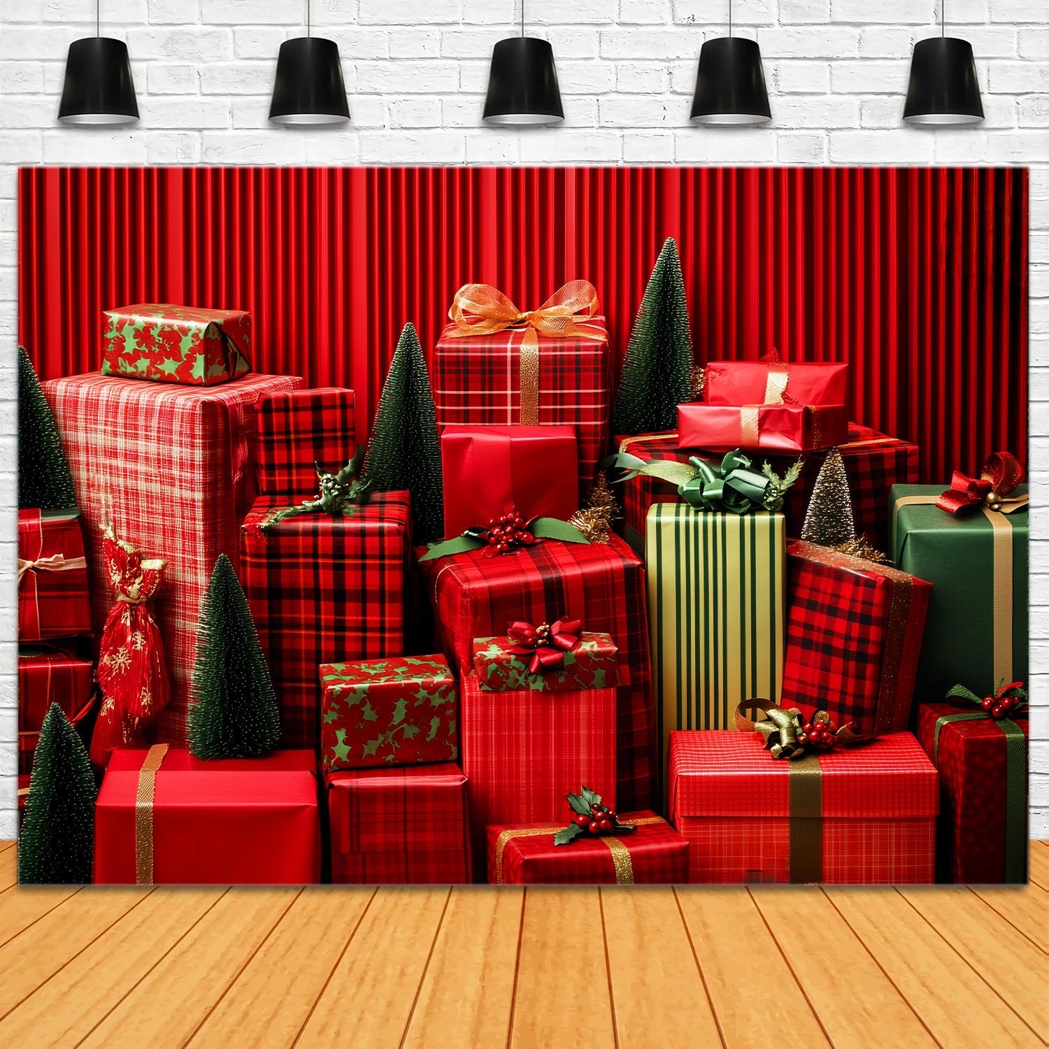 Red Christmas Backdrop Red Plaid Wrapped Gifts Christmas Backdrops for Photography UK LXX58-58