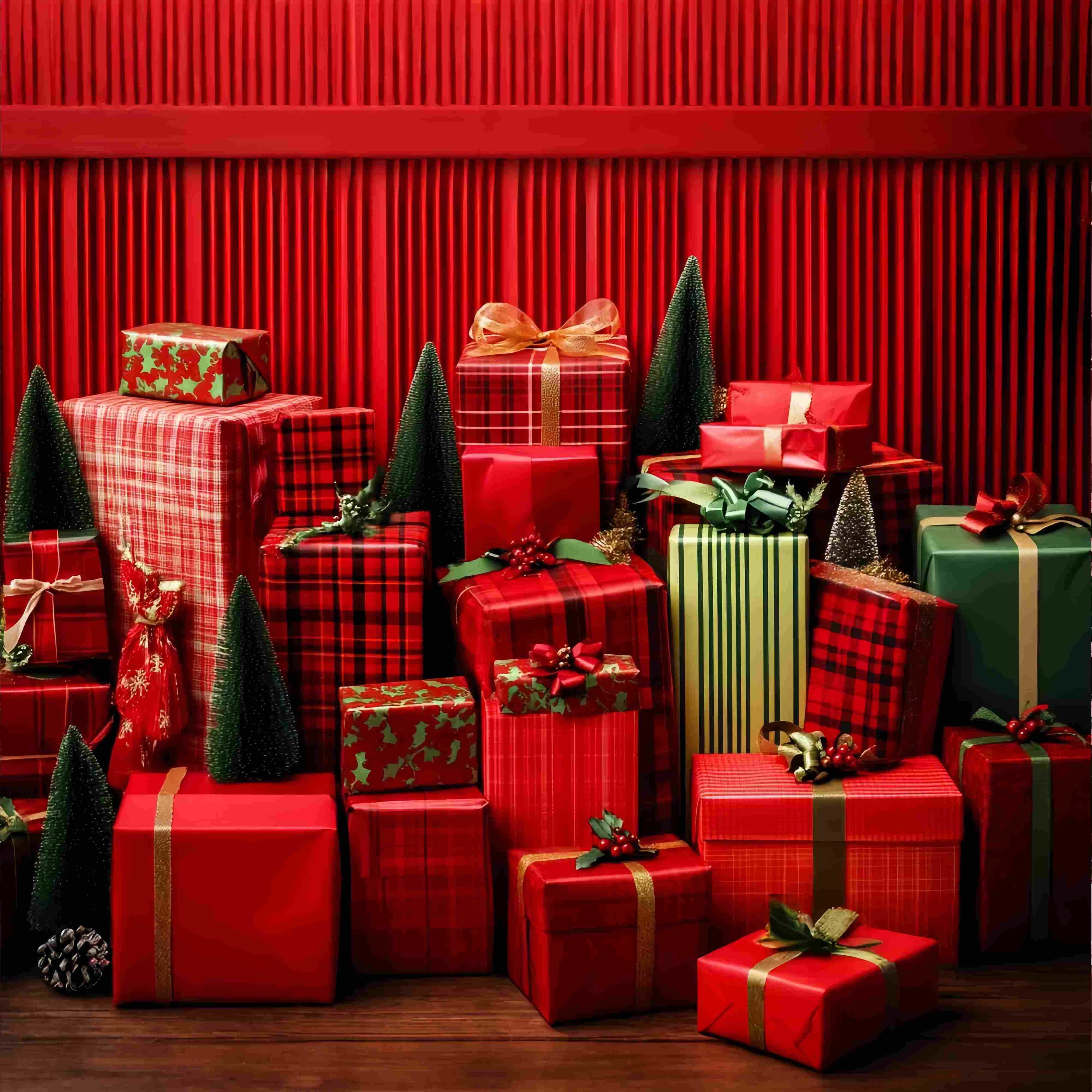 Red Christmas Backdrop Red Plaid Wrapped Gifts Christmas Backdrops for Photography UK LXX58-58