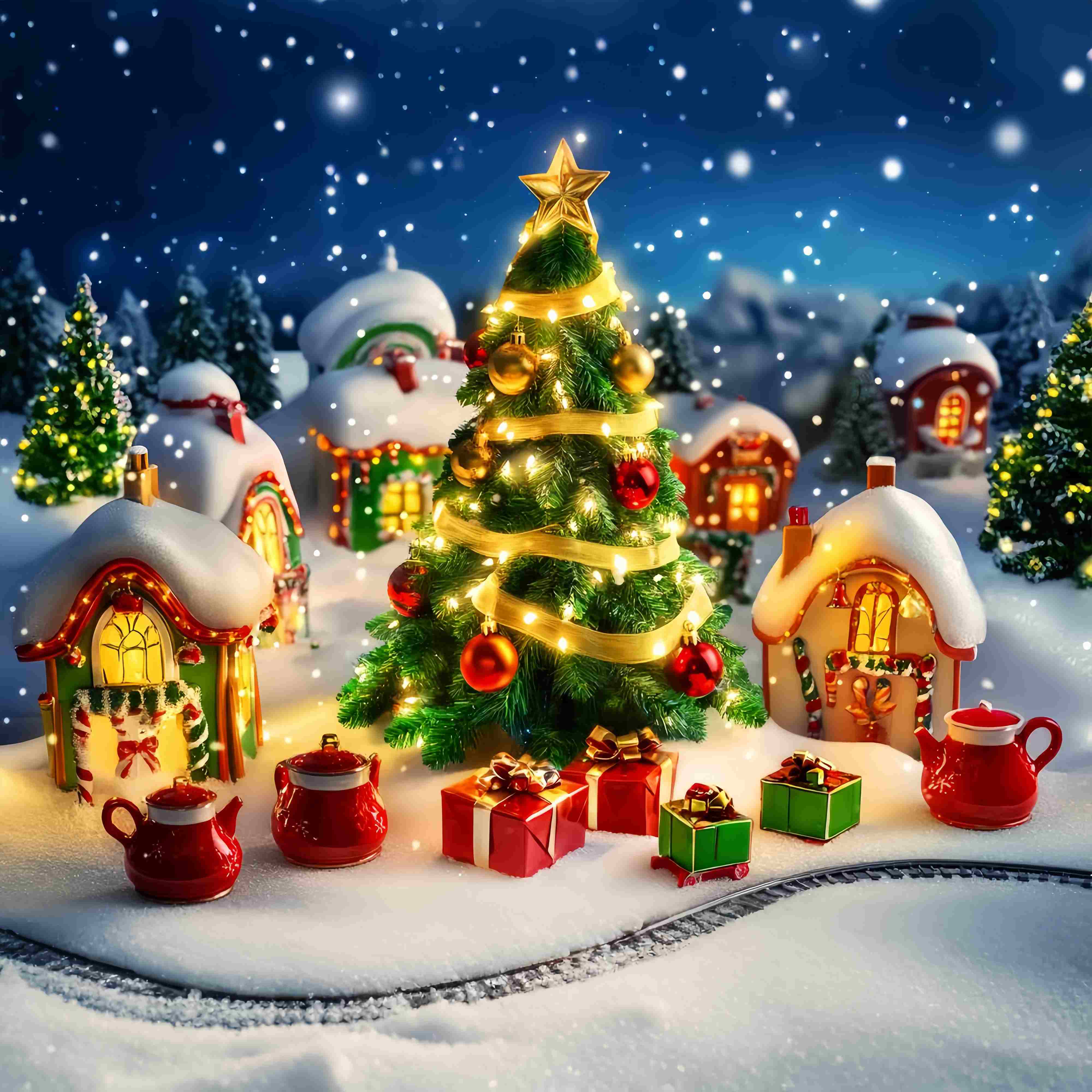 Christmas Tree Backdrop Toy Village Christmas Tree Scene Christmas Backdrops UK LXX58-60