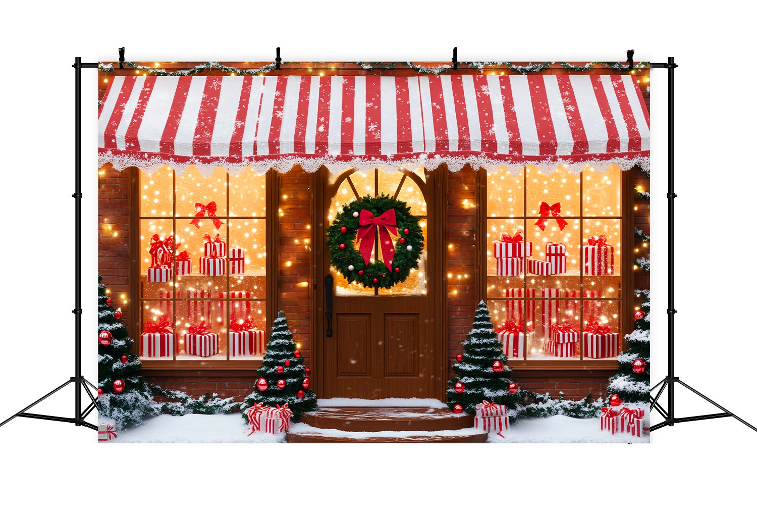 Professional Christmas Backdrops Striped Candy Gift Shop Christmas Backdrop UK LXX58-61