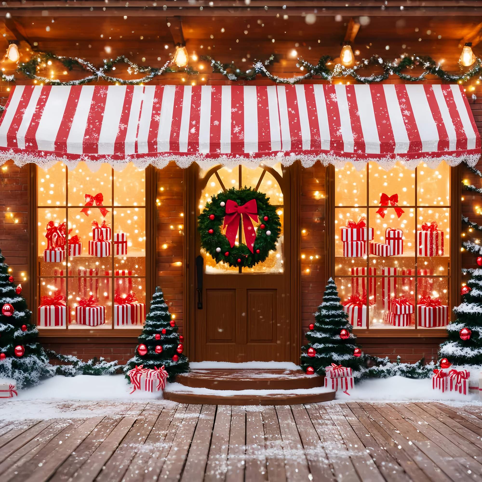 Professional Christmas Backdrops Striped Candy Gift Shop Christmas Backdrop UK LXX58-61