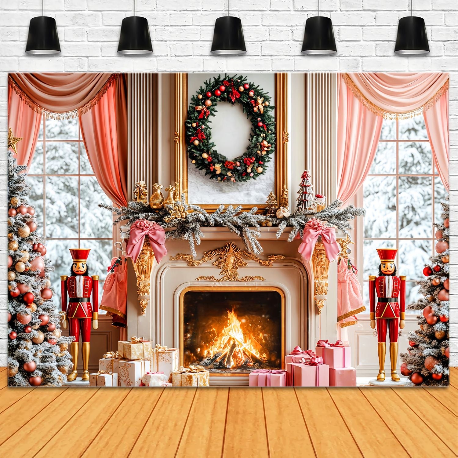 Christmas Fireplace Backdrop Pink Nutcracker Fireplace Decor Christmas Backdrops Sale UK LXX58-62