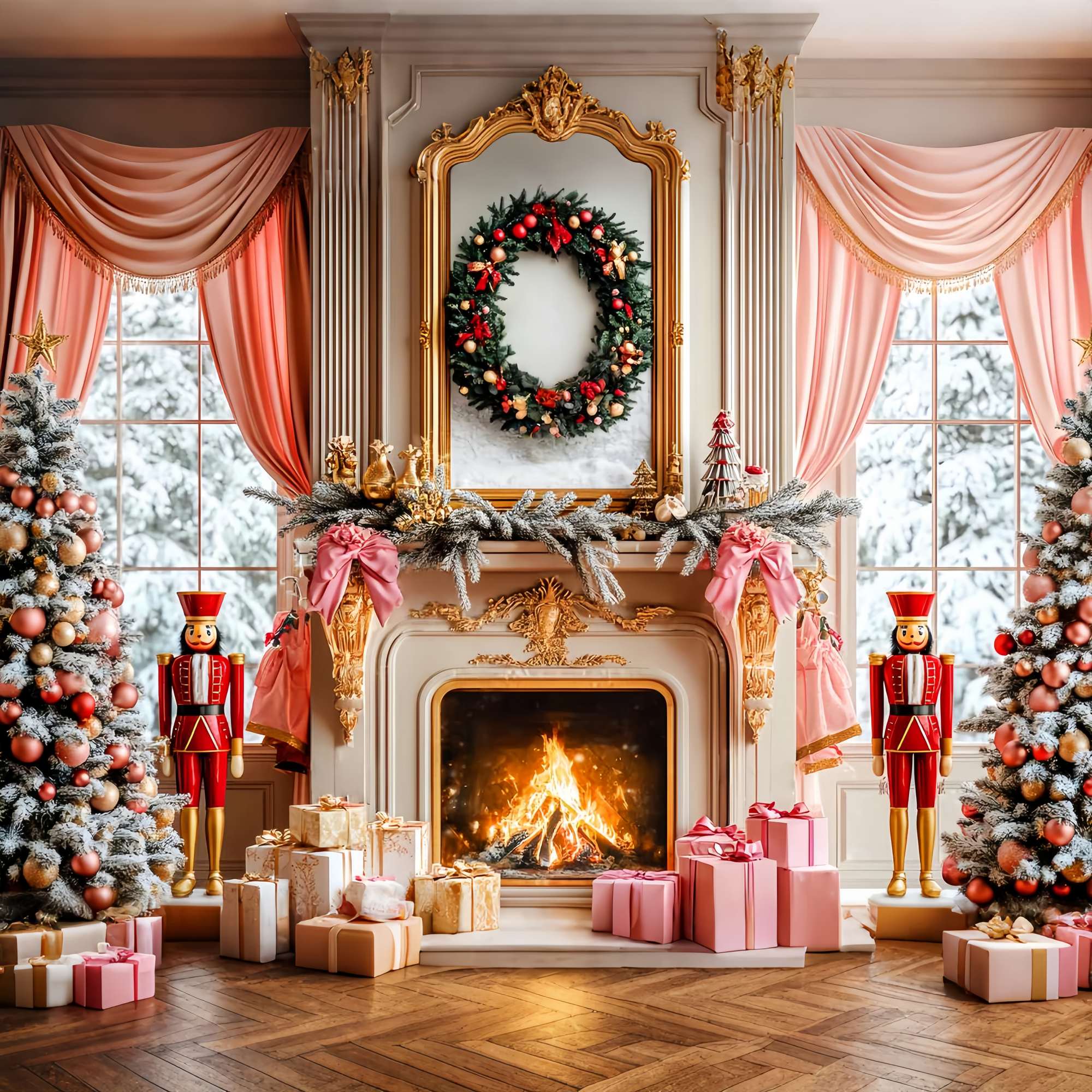 Christmas Fireplace Backdrop Pink Nutcracker Fireplace Decor Christmas Backdrops Sale UK LXX58-62