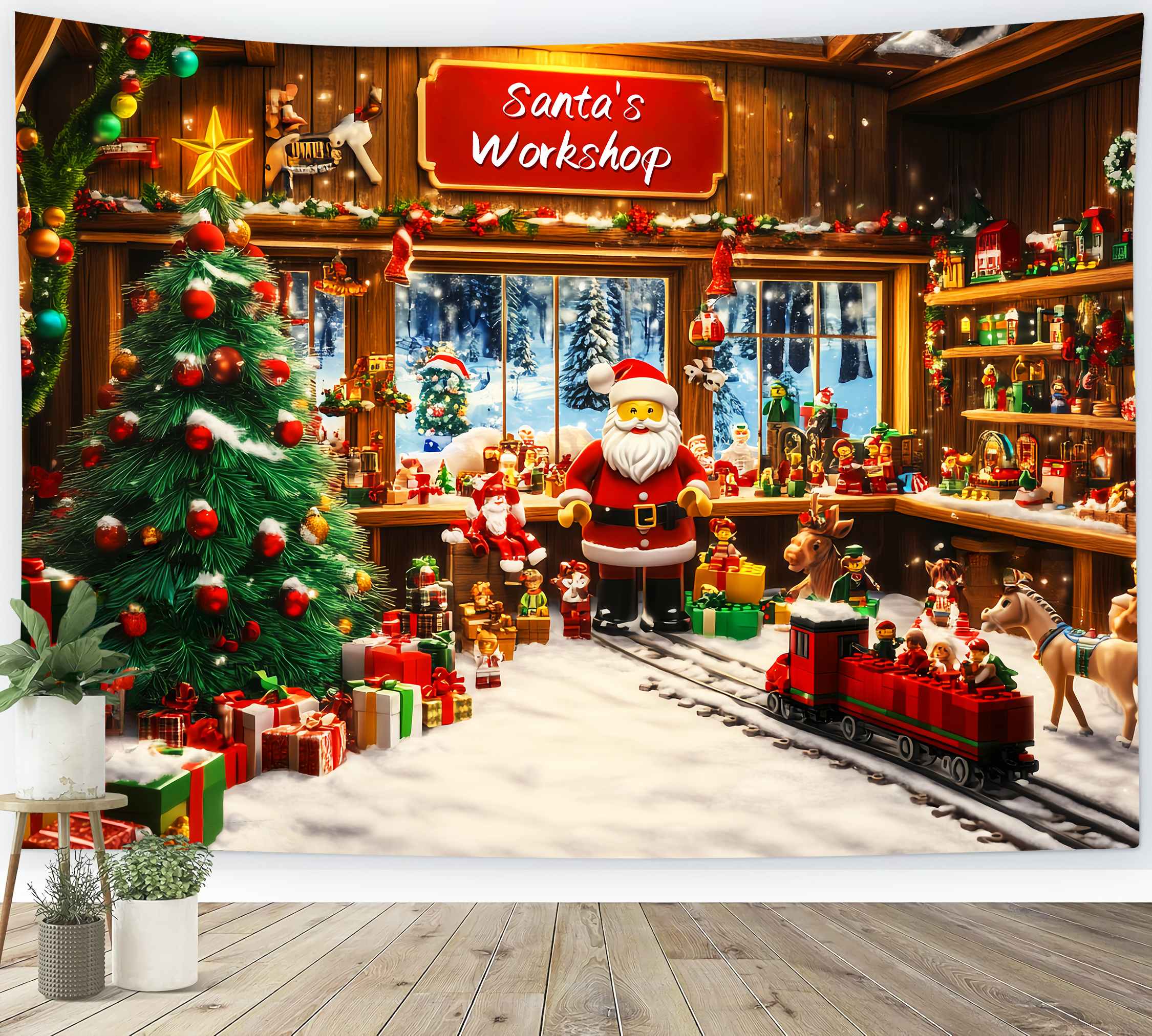Santa's Workshop Backdrop Lego Santa's Workshop Christmas Backdrops Sale UK LXX58-64
