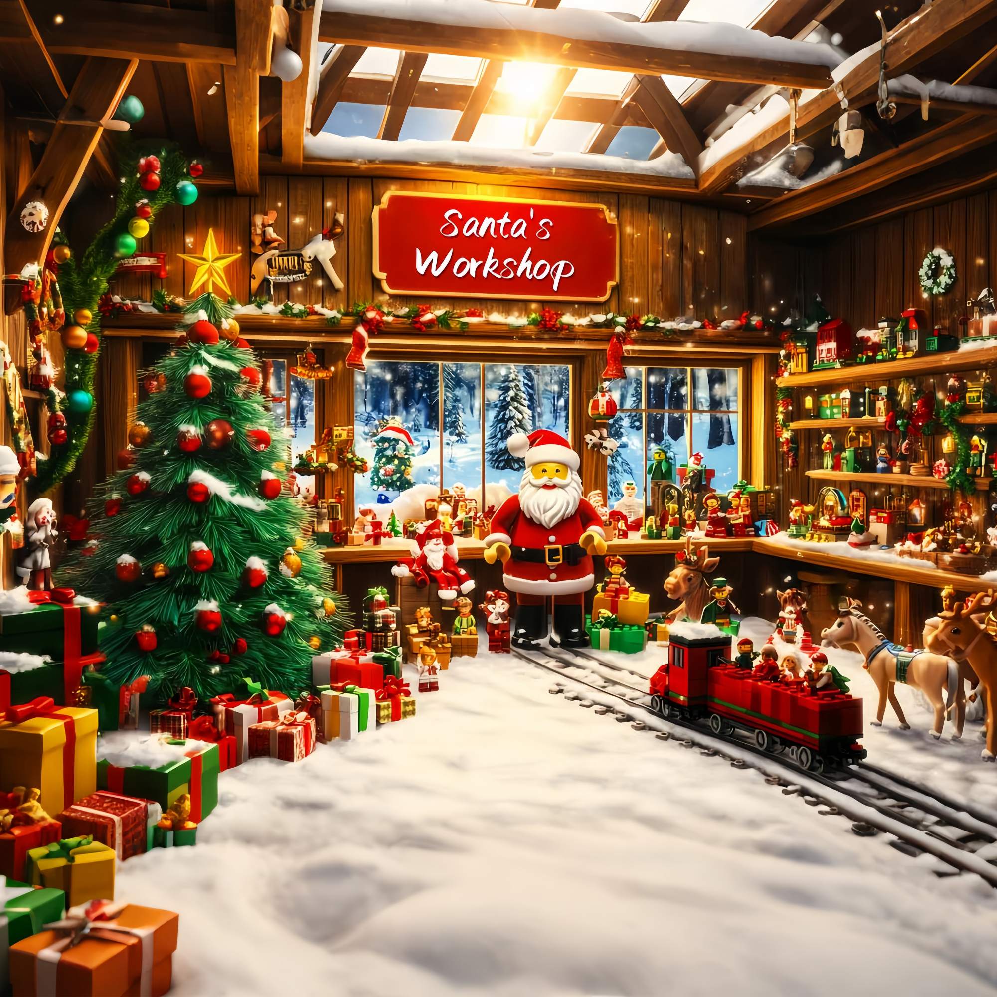Santa's Workshop Backdrop Lego Santa's Workshop Christmas Backdrops Sale UK LXX58-64