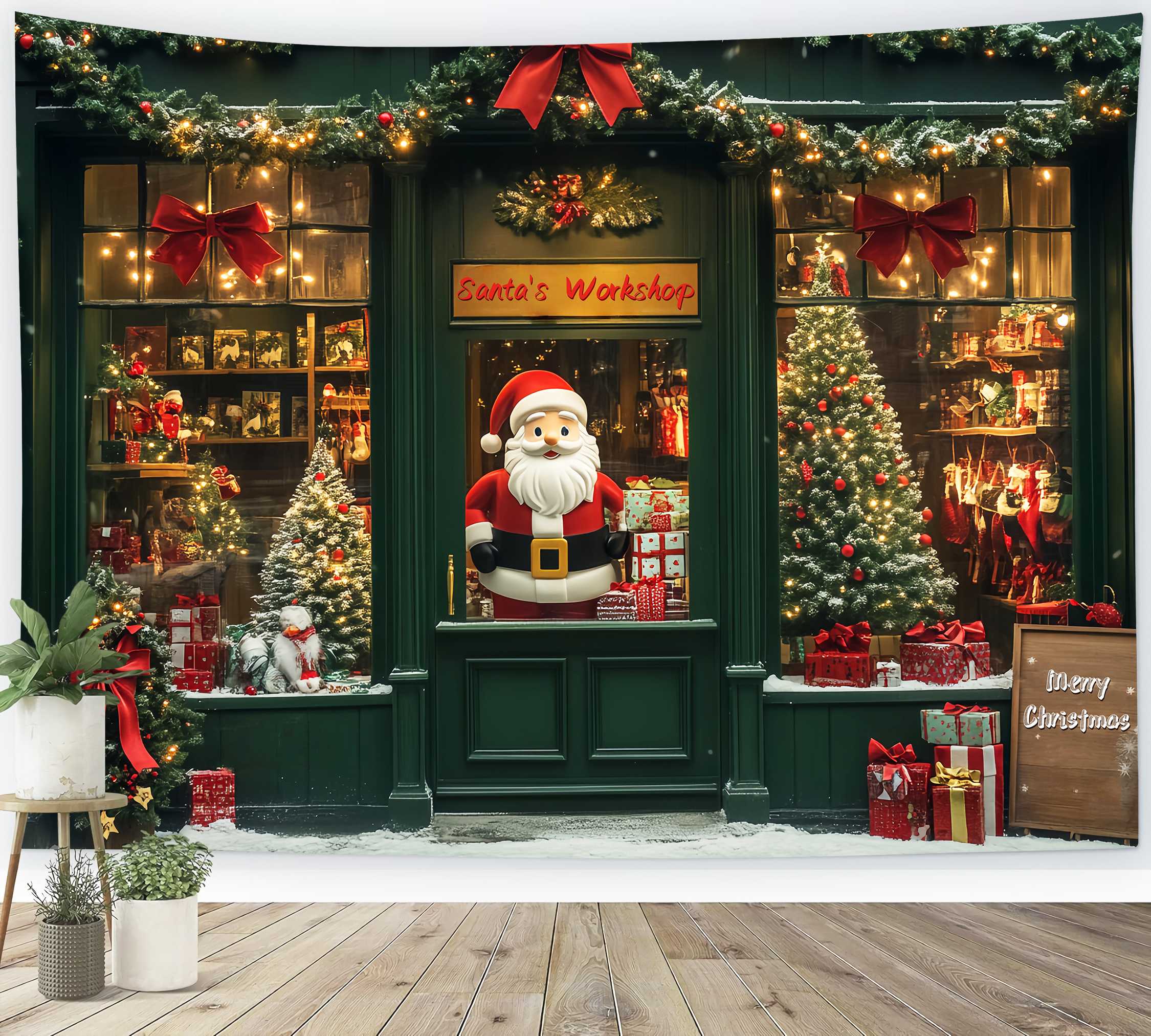 Santa's Workshop Backdrop Santa’s Toy Shop Window Christmas Backdrop UK LXX58-67