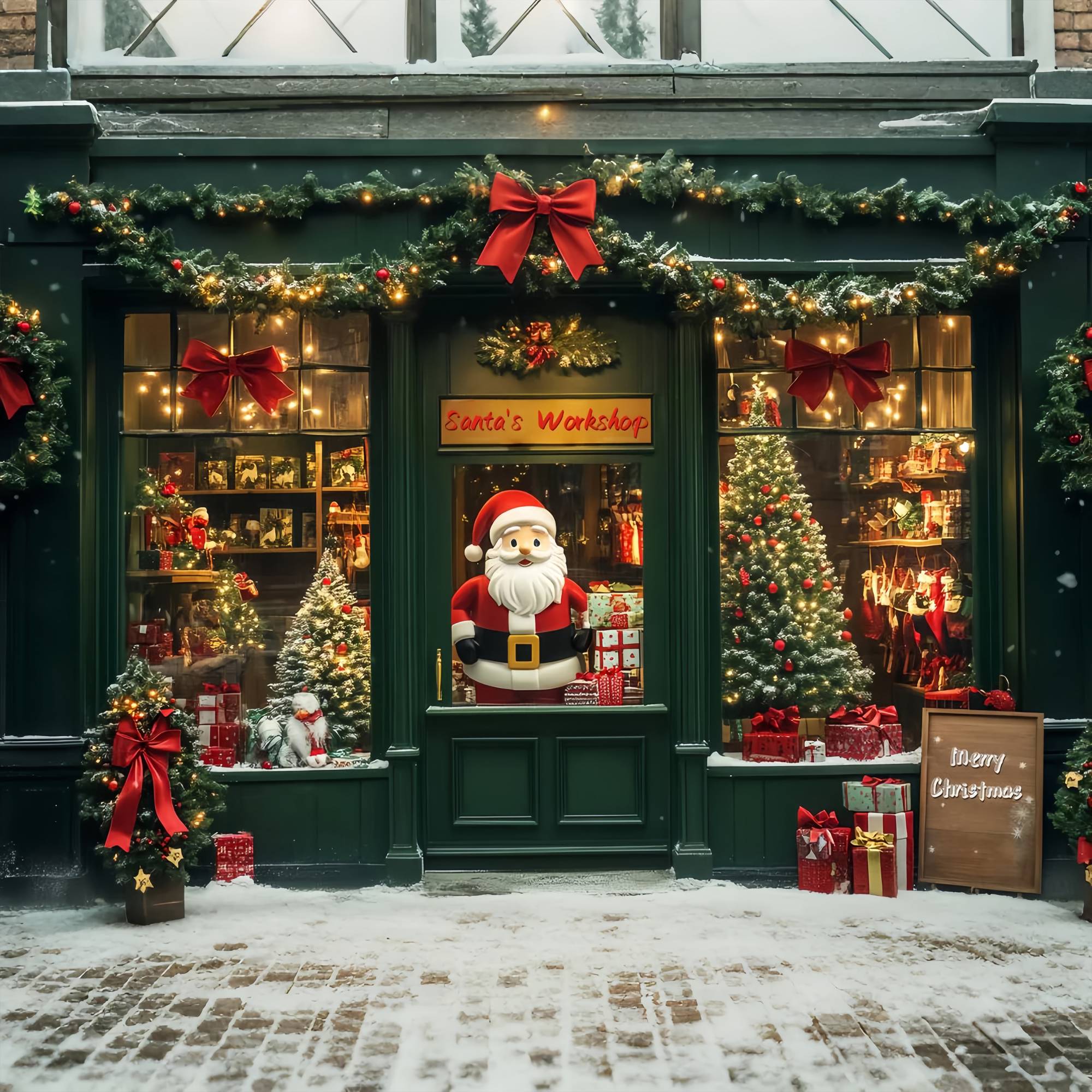 Santa's Workshop Backdrop Santa’s Toy Shop Window Christmas Backdrop UK LXX58-67
