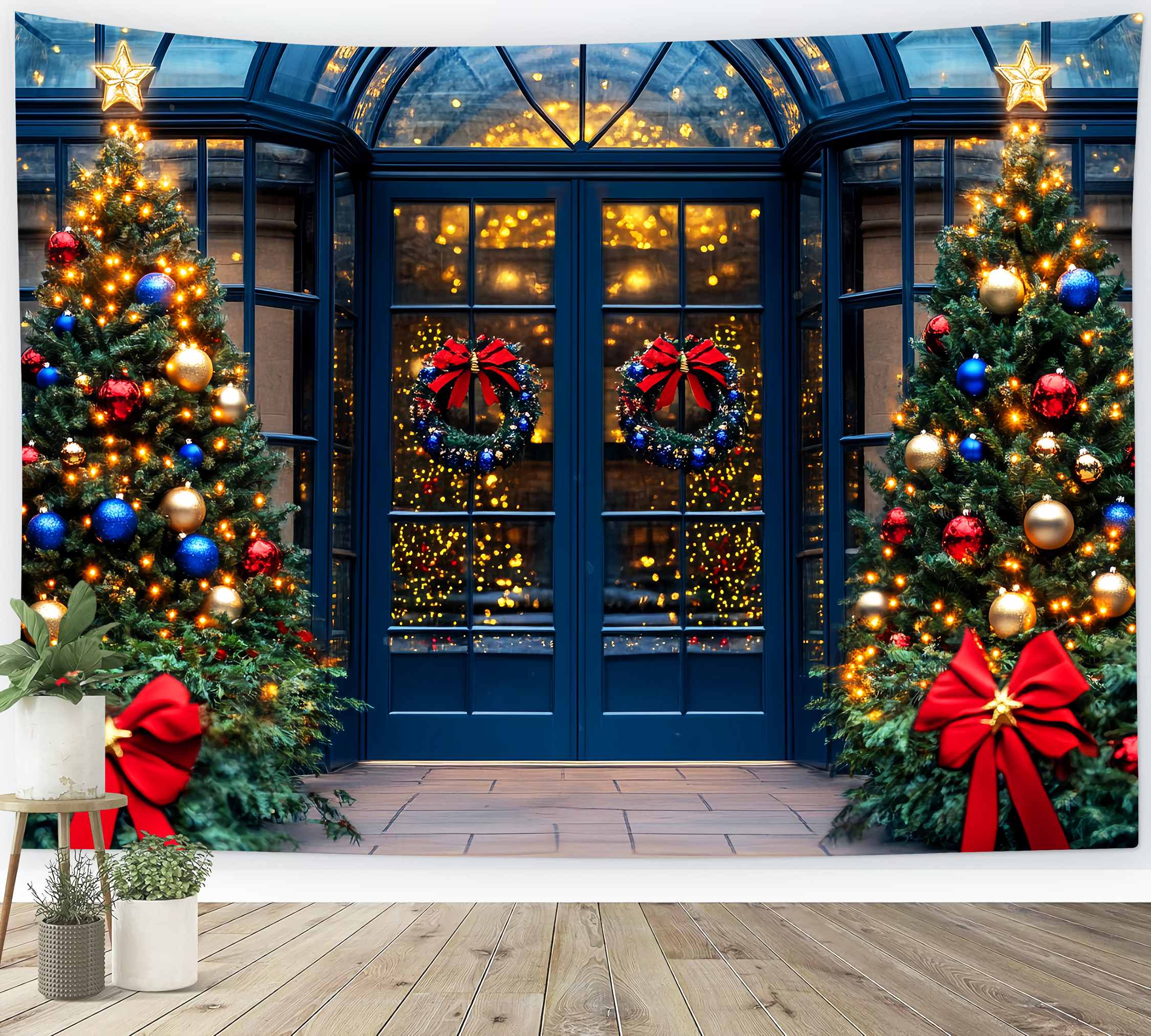 Christmas Photo Backdrop Royal Blue Ornament Entryway Christmas Backdrops 10x10 UK LXX58-68