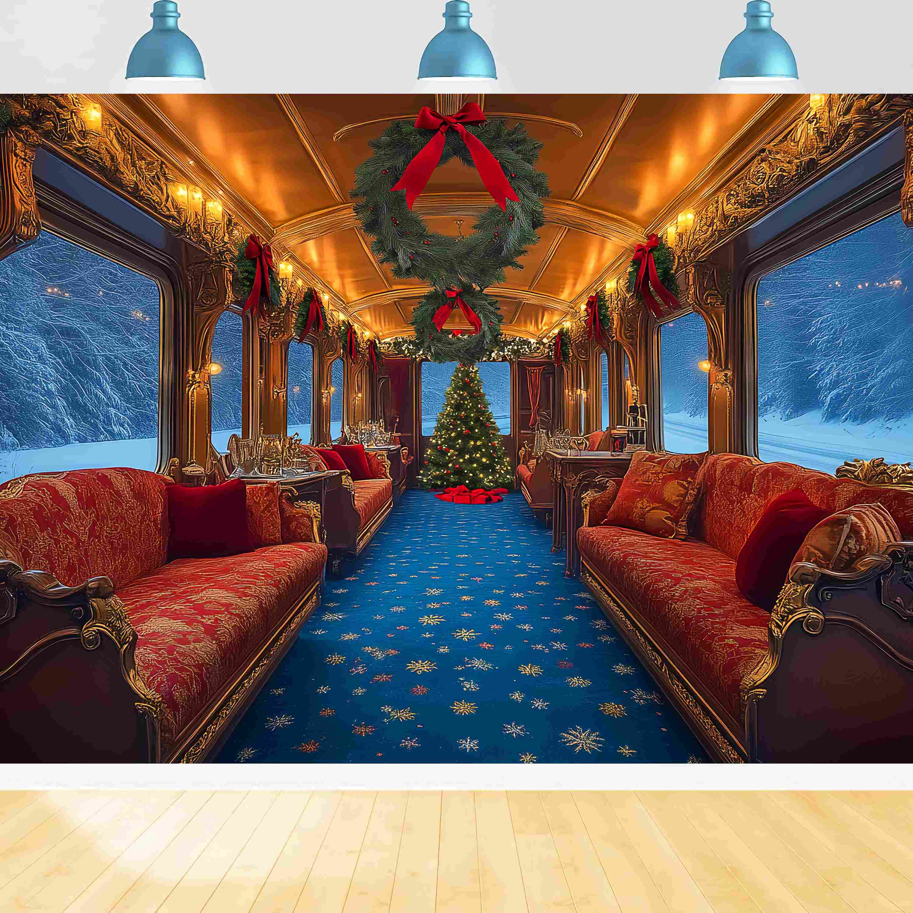 Christmas Photography Backdrops Luxury Christmas Train Lounge Backdrop Christmas UK LXX58-86