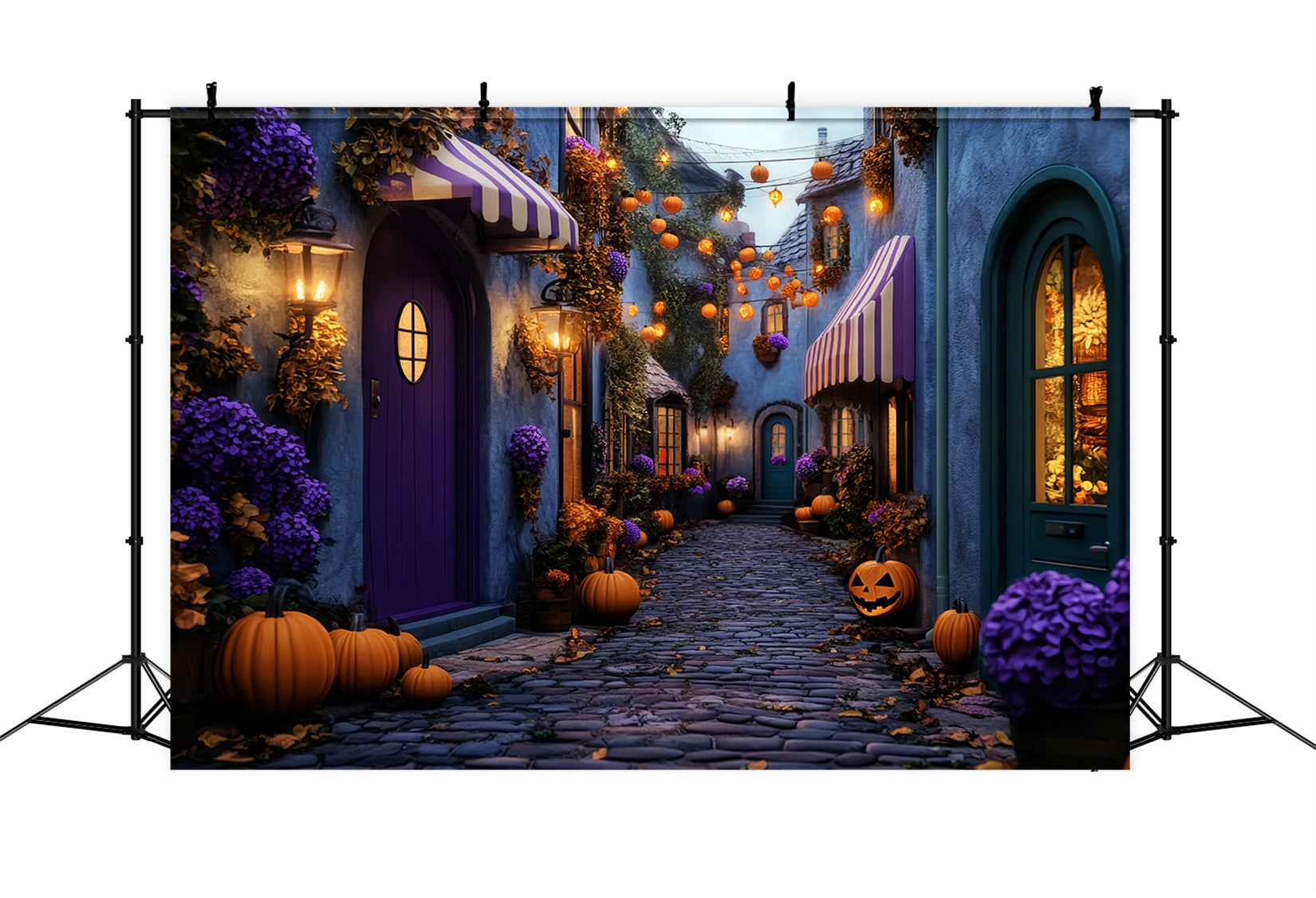 Color Backdrop Haunted Village Pumpkin Lane Halloween Photography Backdrop UK LXX59-101