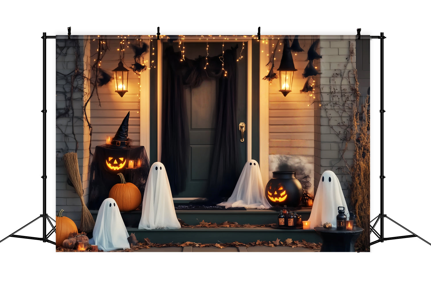 Ghost Backdrop Ghost Lantern Porch Gathering Halloween Photography Backdrops UK LXX59-104
