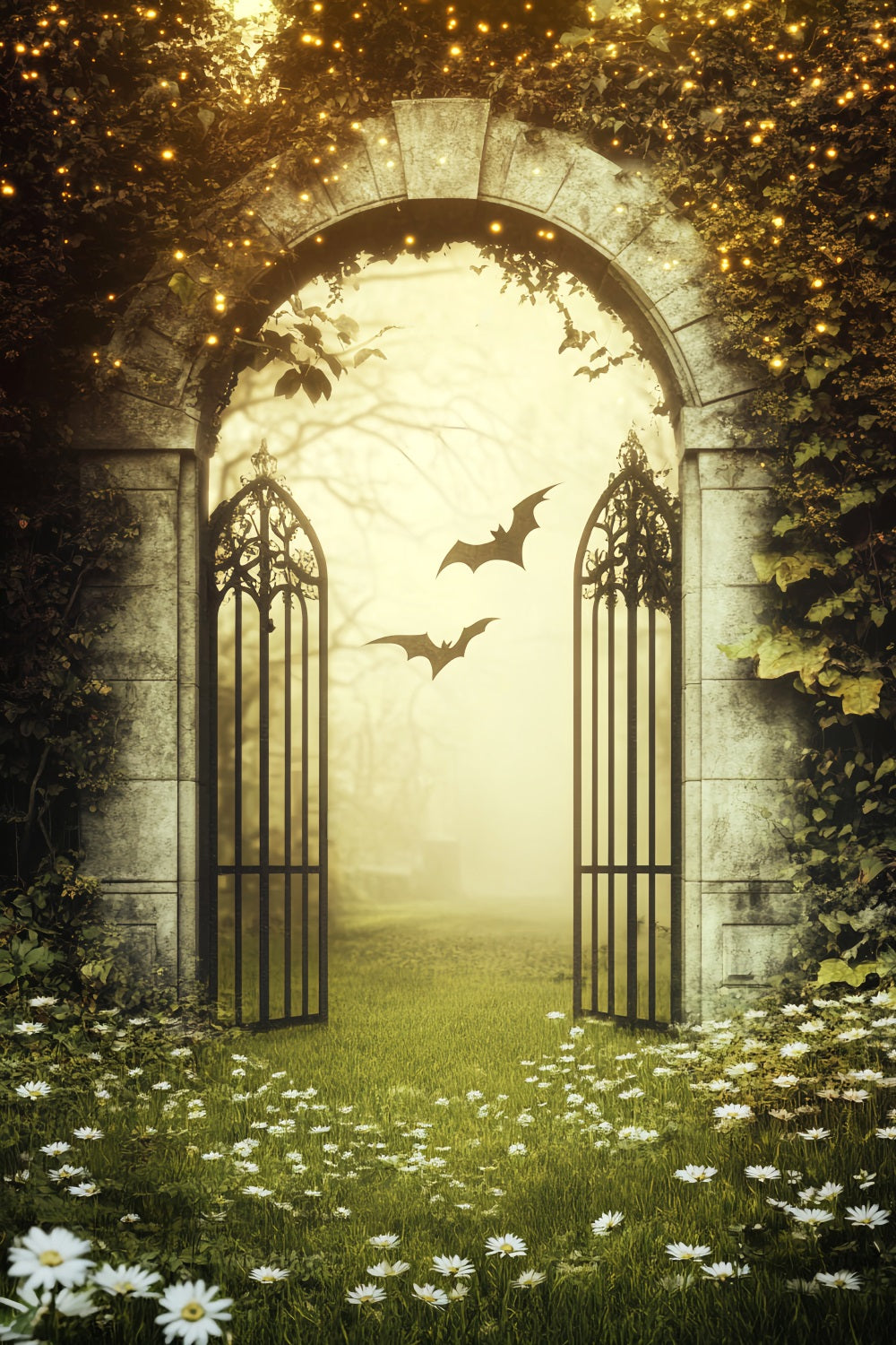 Haunted Forest Backdrop Golden Light Ivy Archway Halloween Photography Backdrops UK LXX59-126