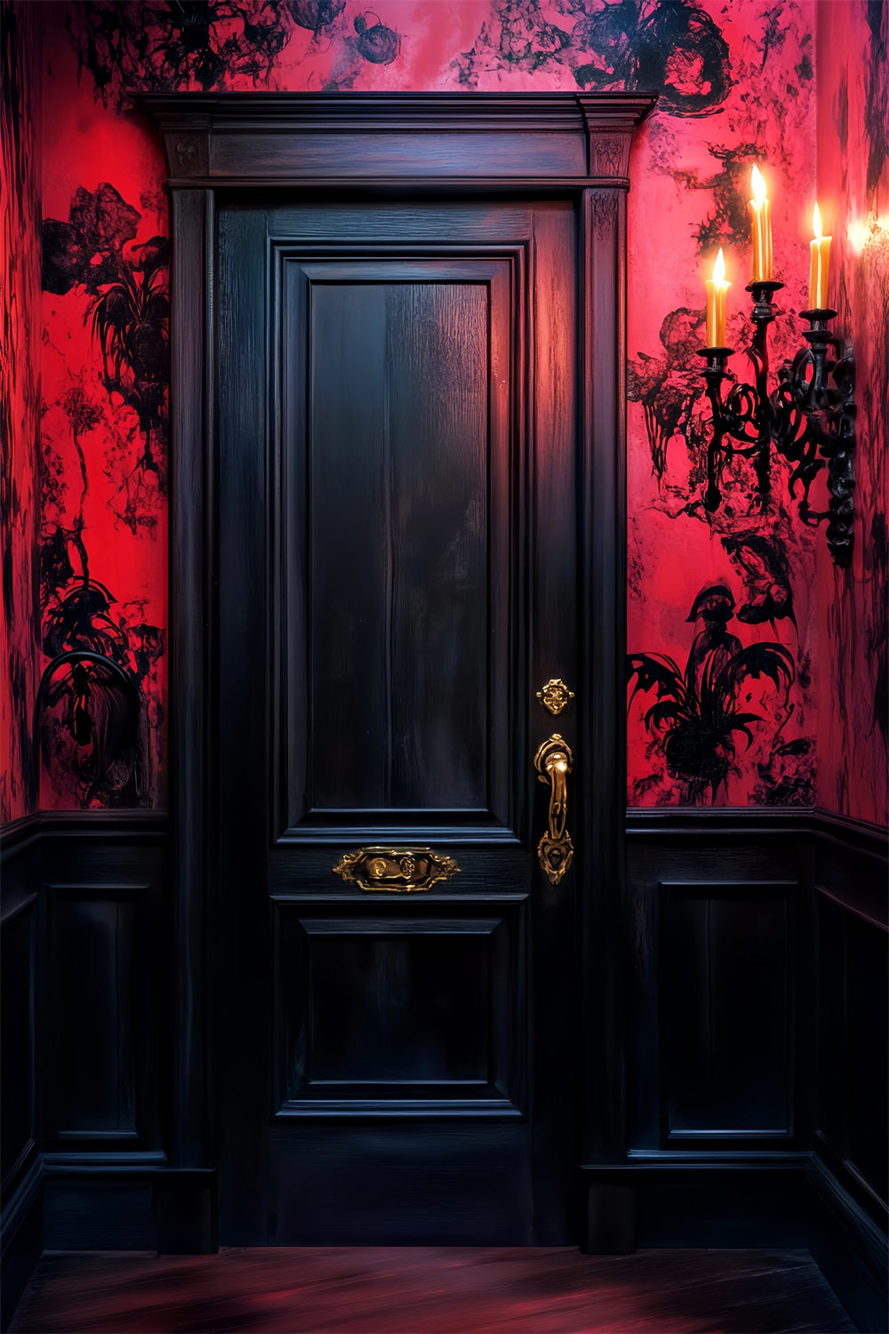 Haunted Forest Backdrop Crimson Walls Gothic Door Halloween Backdrop UK LXX59-127