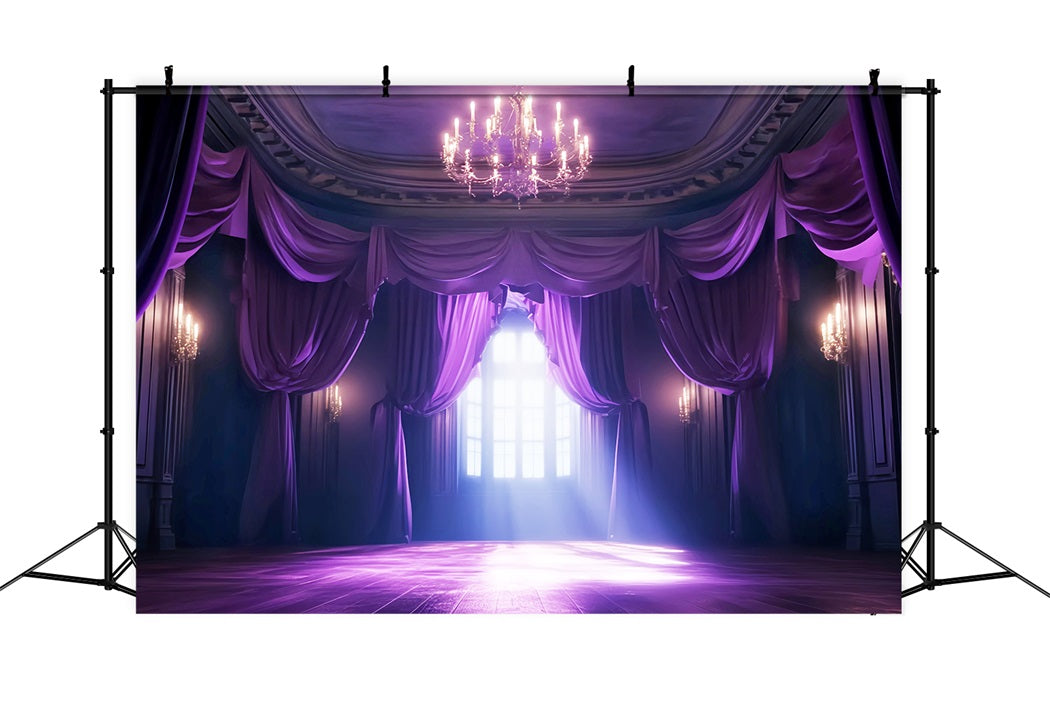 Dance Studio Backdrop Purple Curtain Chandelier Glow Dance Backdrops UK LXX59-2