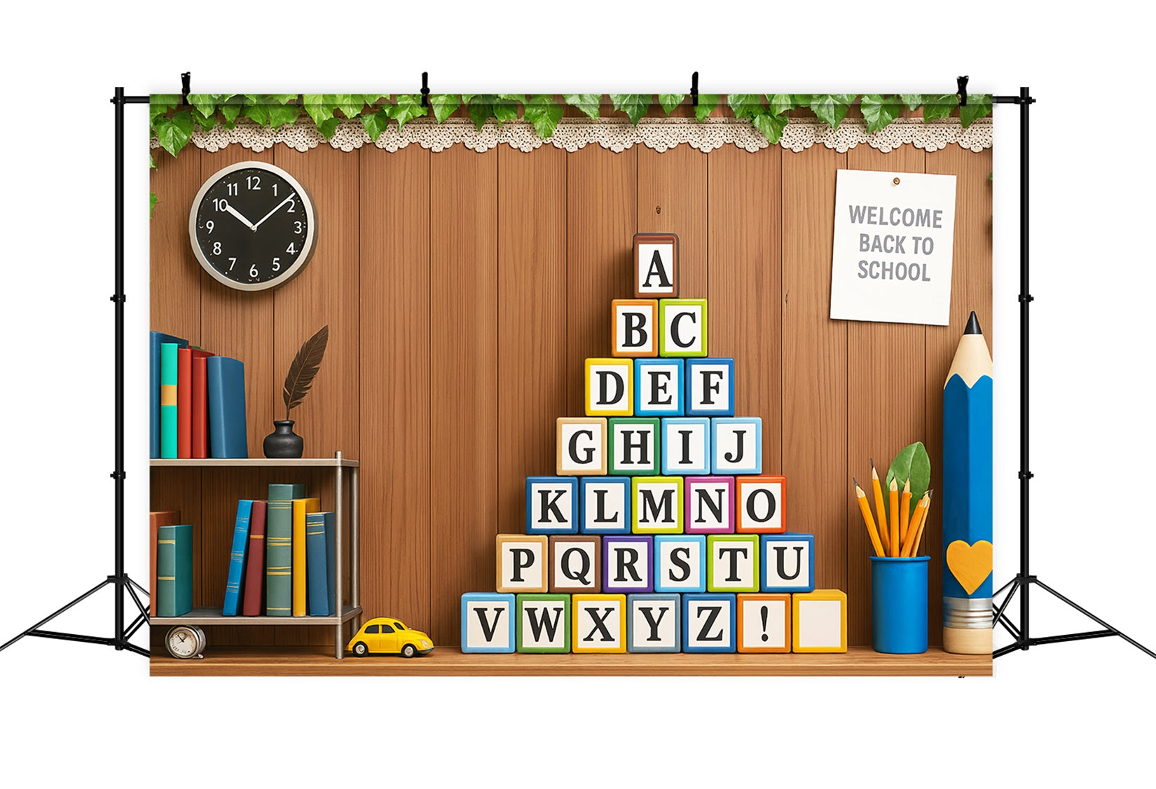 Back To School Backdrop Alphabet Blocks Wooden Classroom Preschool Backdrop UK LXX59-210