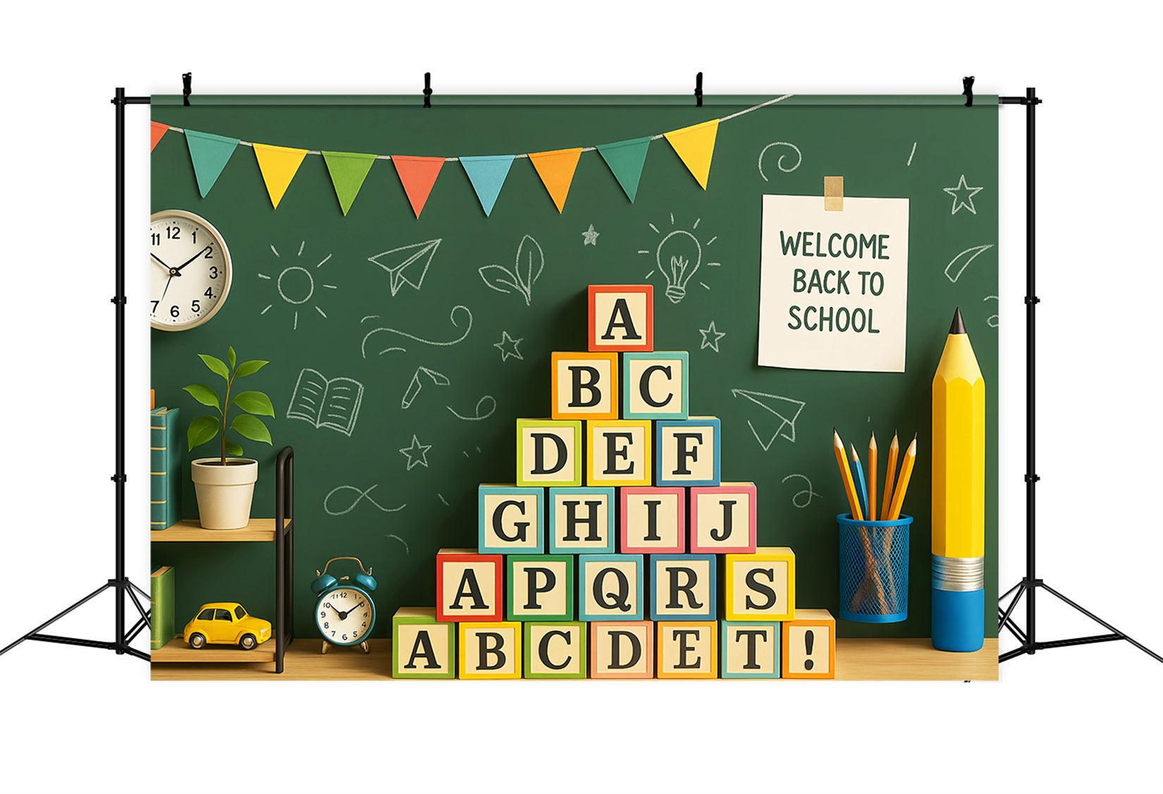 Back To School Backdrop Green Chalkboard Alphabet Blocks Preschool Backdrop UK LXX59-211