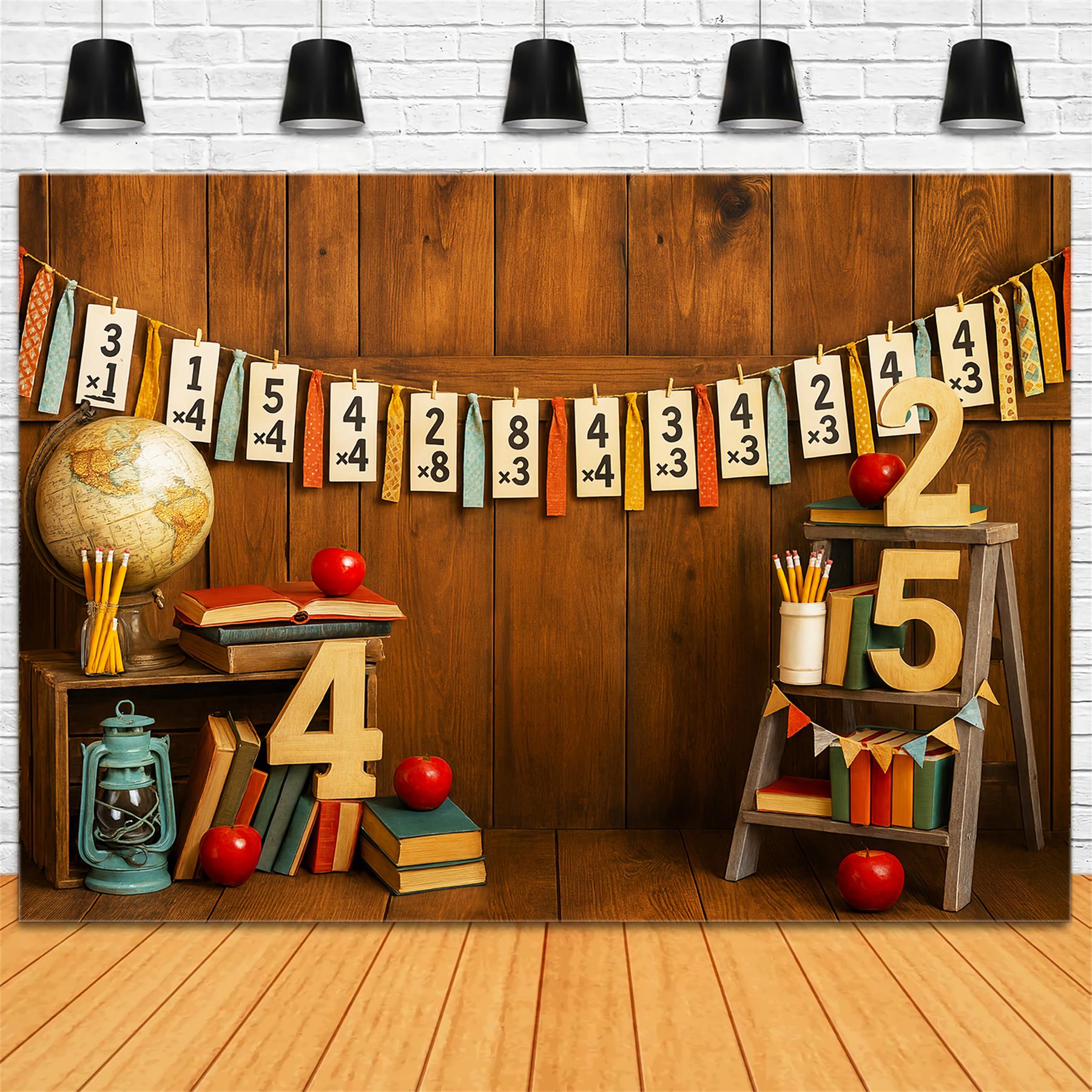 Back To School Backdrop Math Numbers Rustic Classroom School Picture Backdrop UK LXX59-212
