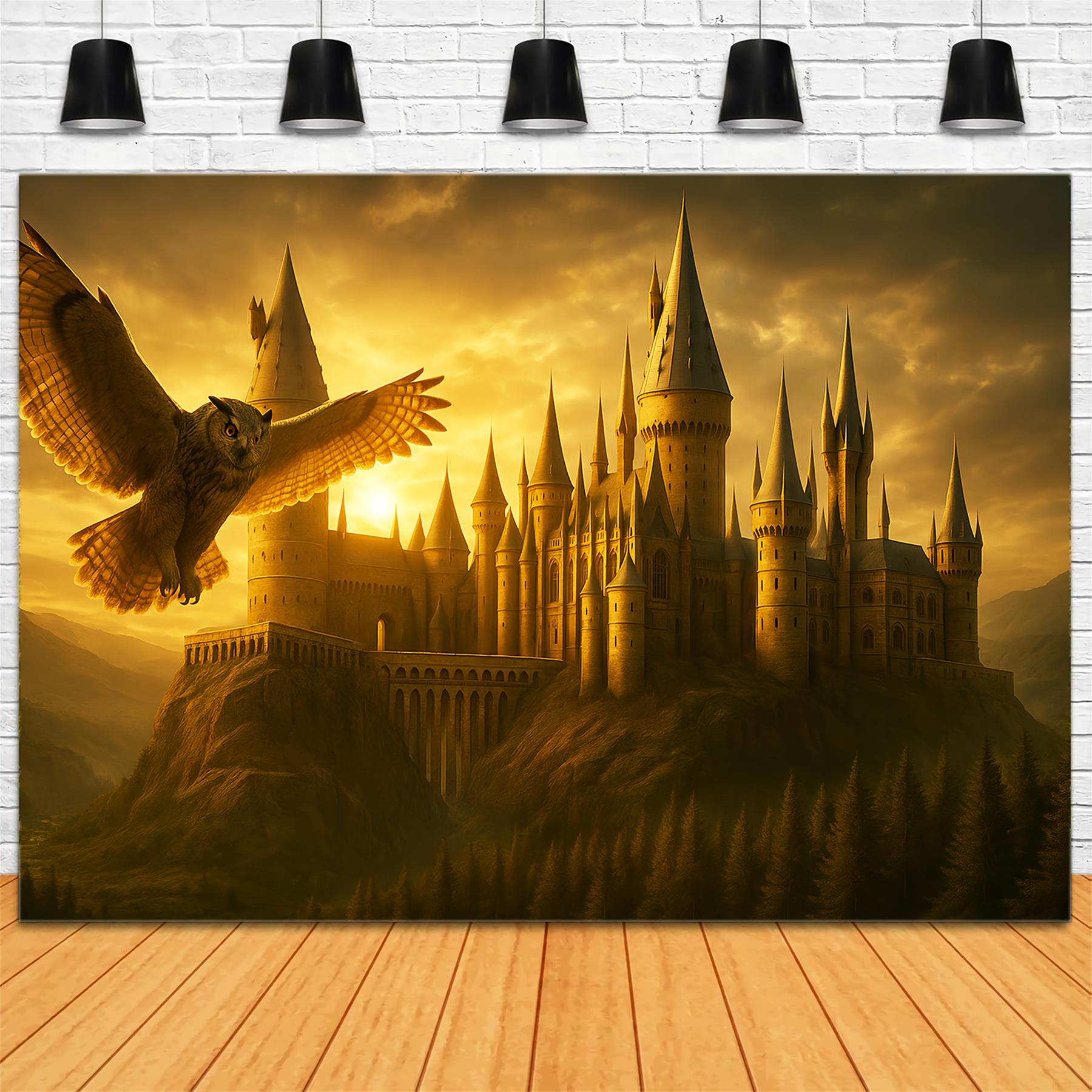 Back To School Backdrop Golden Castle Flying Owl School Picture Backdrop UK LXX59-213