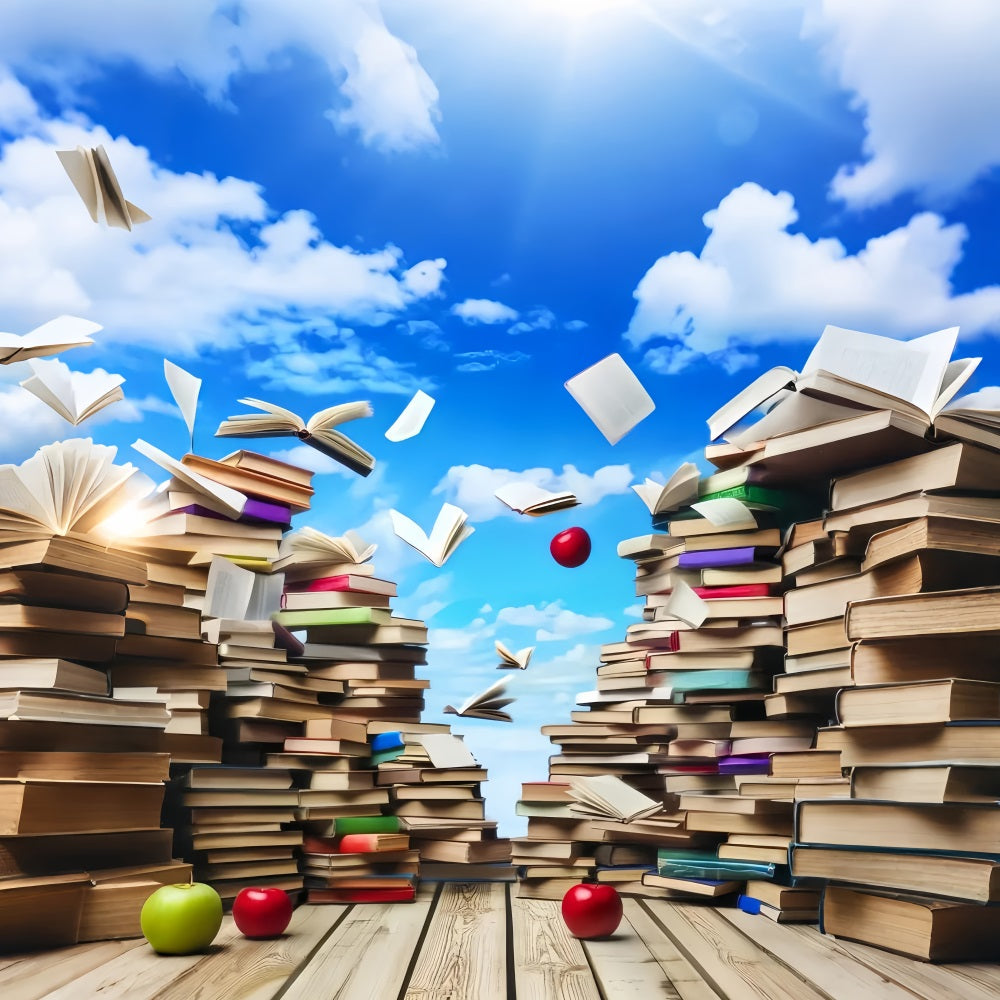 School Backdrop Sky Floating Books Apples Back To School Backdrop UK LXX59-215