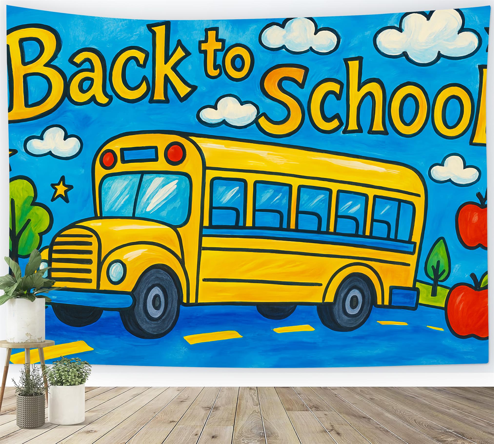 School Bus Backdrop Yellow School Bus Drawing Back To School Photo Backdrop UK LXX59-222