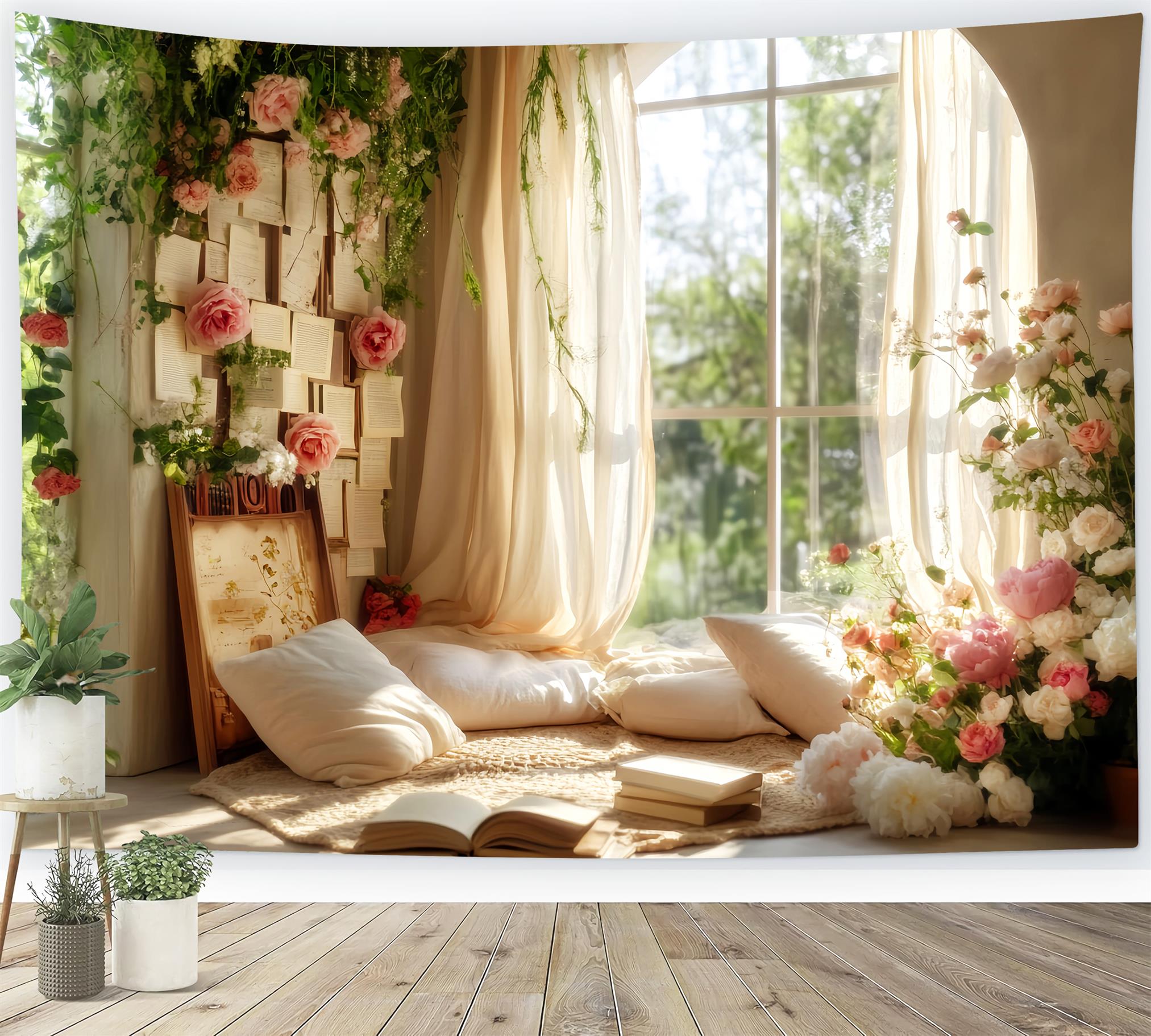 Back To School Backdrops Window Reading Corner Flowers School Picture Backdrop UK LXX59-223