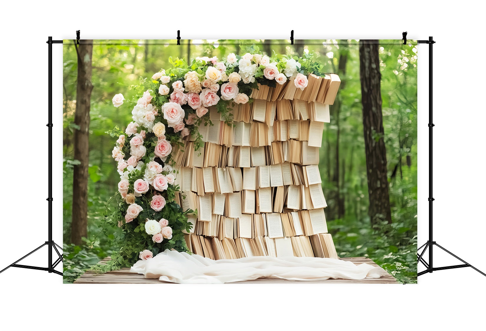 Back To School Backdrops Rustic Book Wall Floral Arch School Picture Backdrops UK LXX59-224