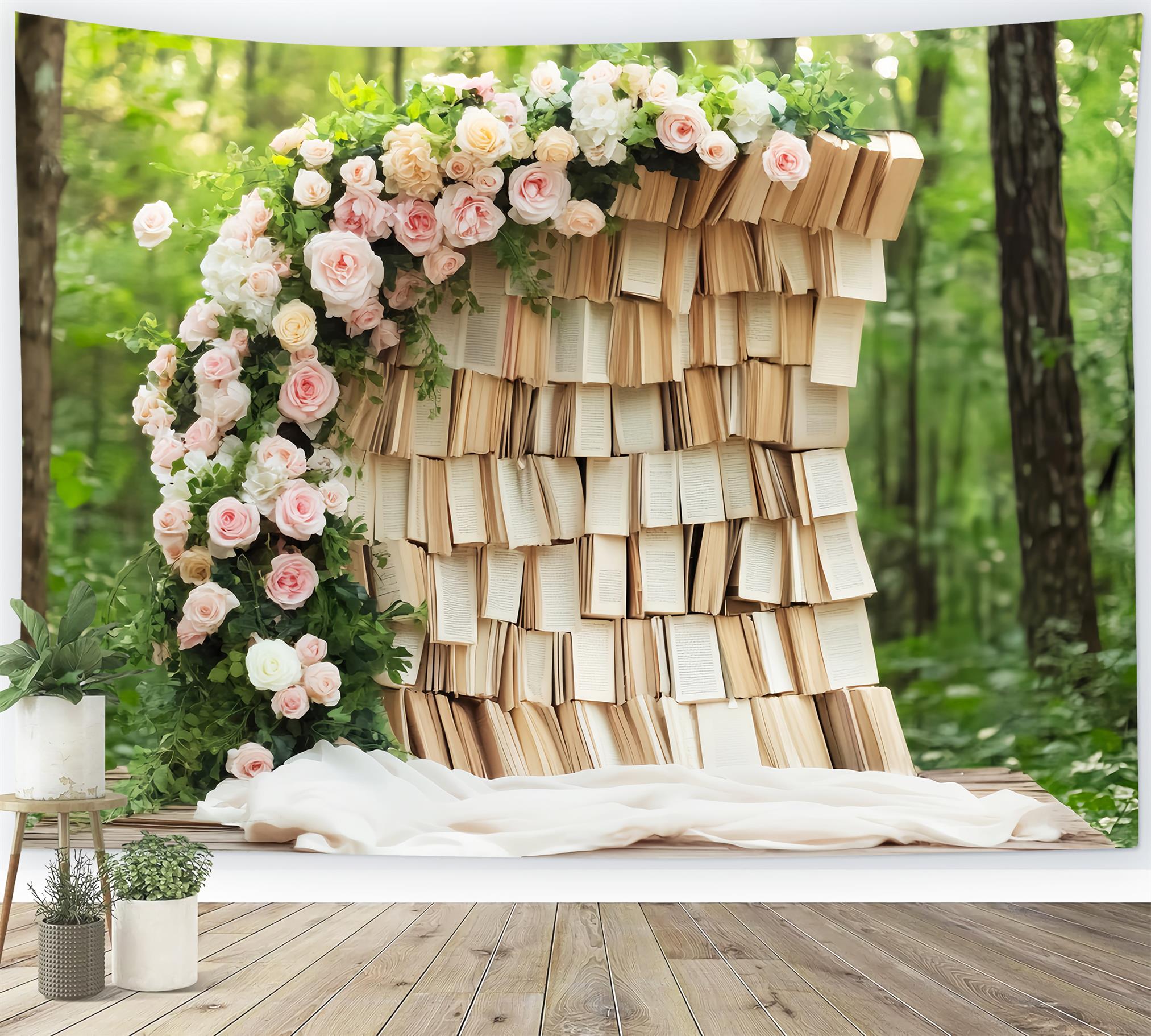 Back To School Backdrops Rustic Book Wall Floral Arch School Picture Backdrops UK LXX59-224