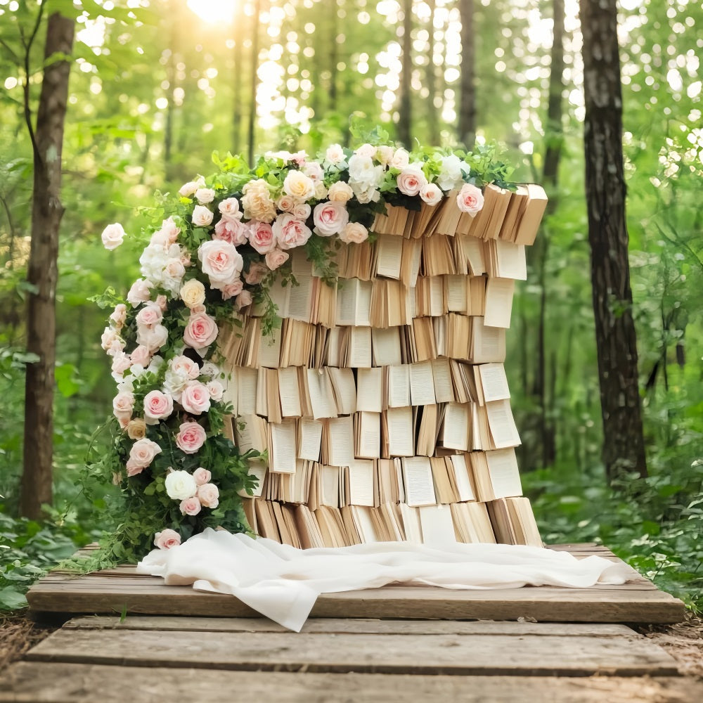 Back To School Backdrops Rustic Book Wall Floral Arch School Picture Backdrops UK LXX59-224