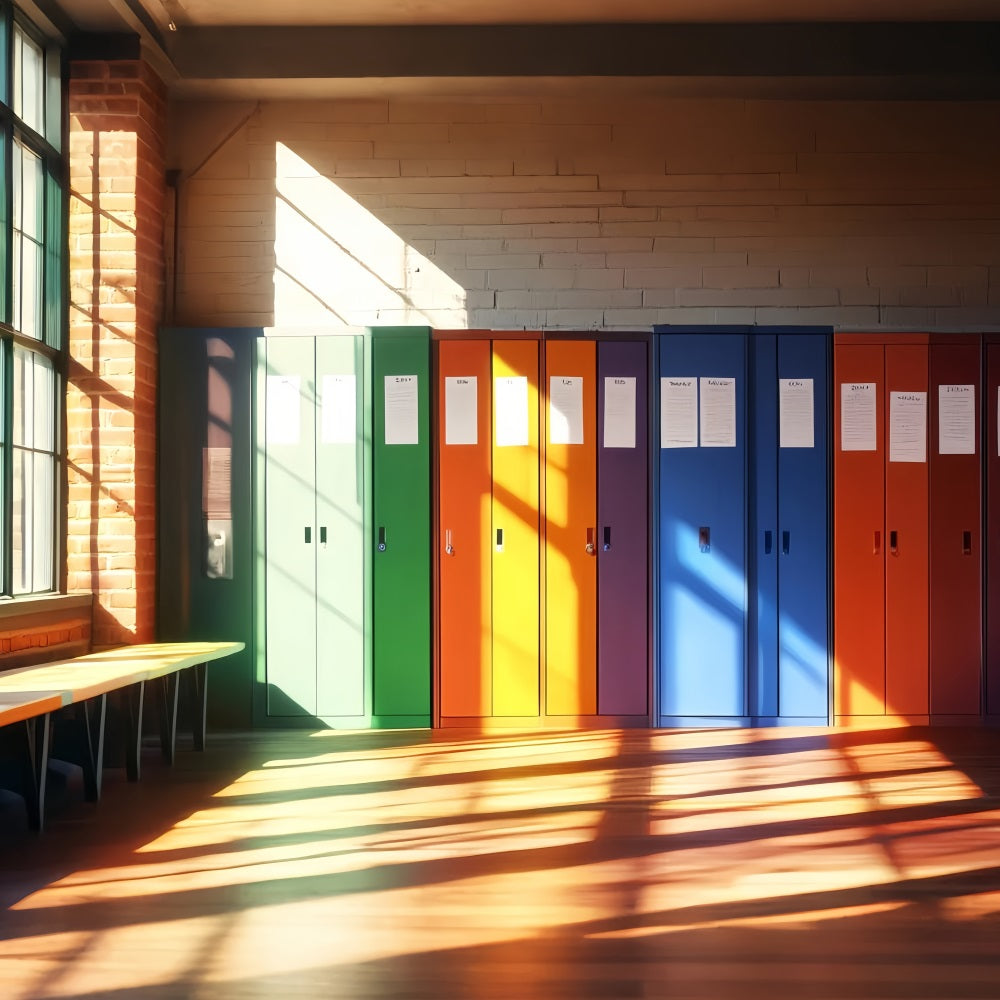 School Hallway Backdrop Rainbow Color School Lockers School Locker Backdrop UK LXX59-234
