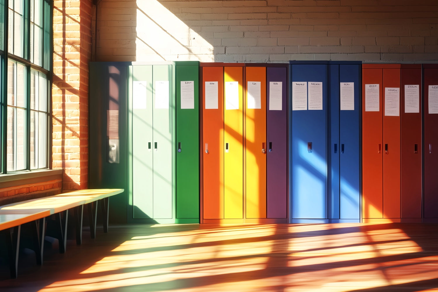School Hallway Backdrop Rainbow Color School Lockers School Locker Backdrop UK LXX59-234