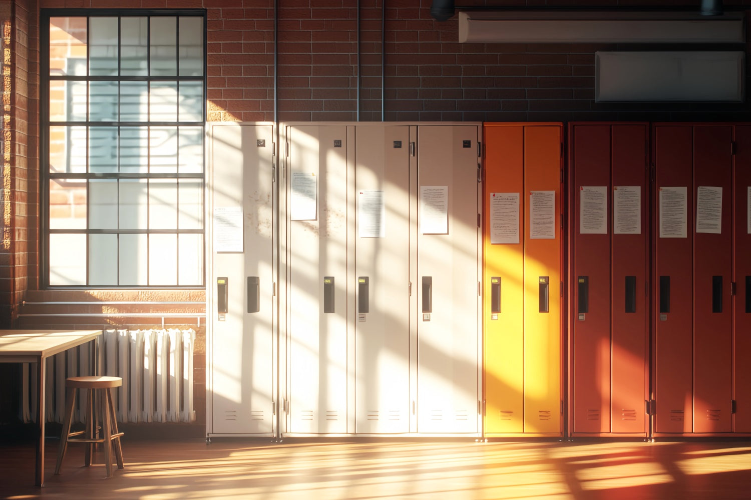School Hallway Backdrop Bright Sunlit Hallway Lockers School Picture Backdrop UK LXX59-235