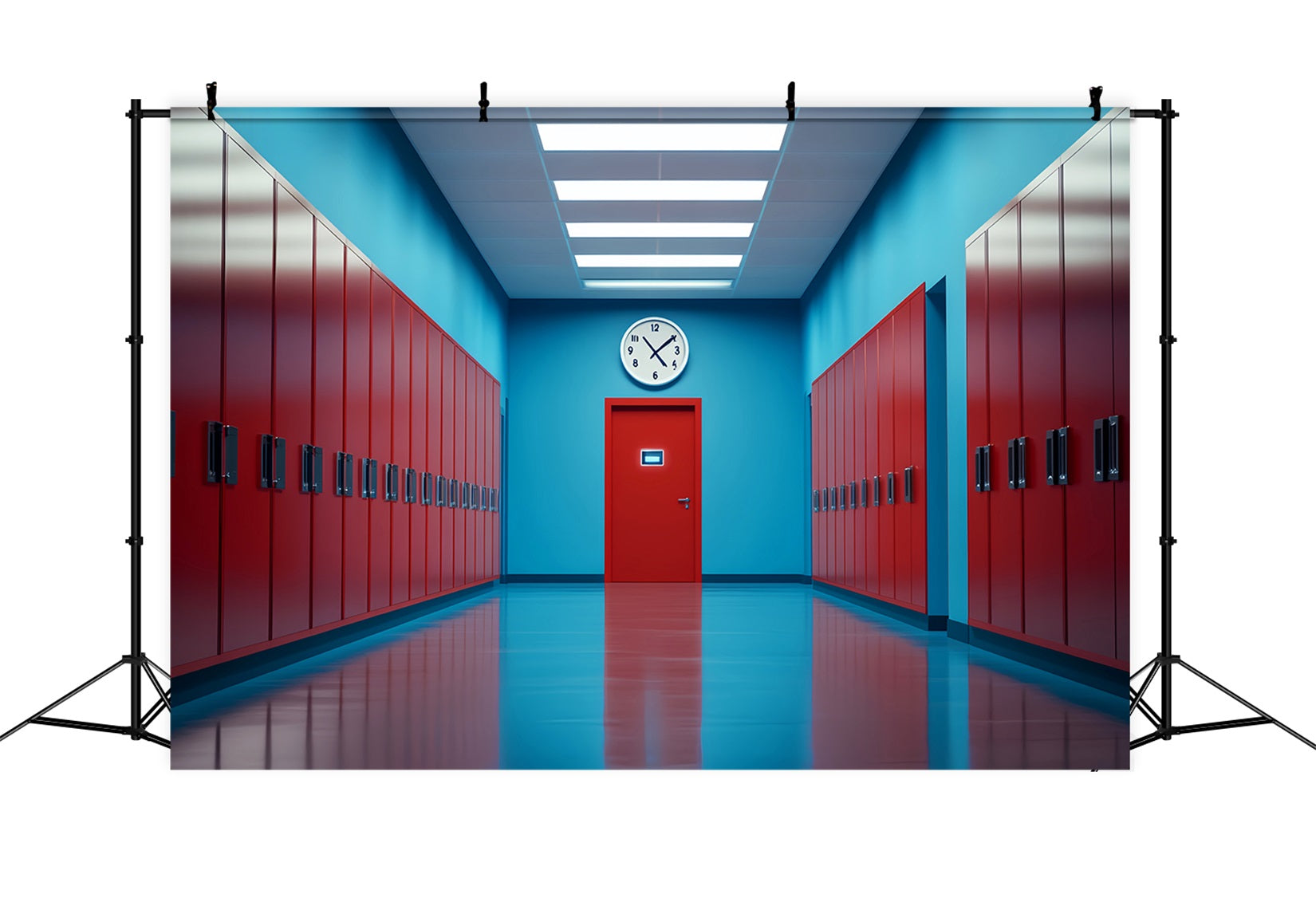 School Hallway Backdrop Red Blue Corridor Lockers School Locker Backdrop UK LXX59-236