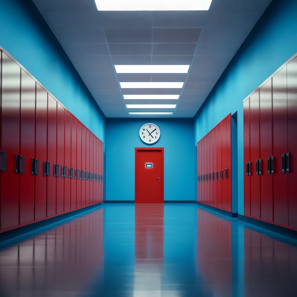 School Hallway Backdrop Red Blue Corridor Lockers School Locker Backdrop UK LXX59-236