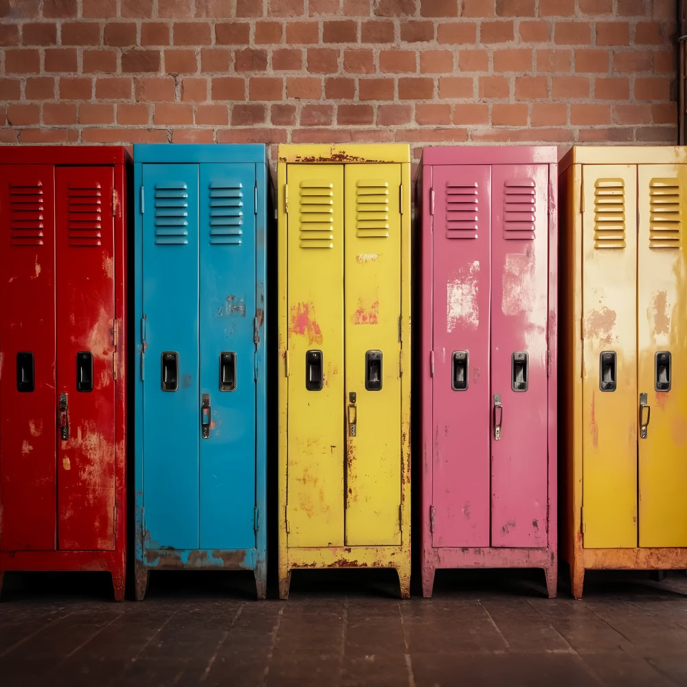School Locker Backdrop Rustic Colorful Metal Lockers Back To School Backdrops UK LXX59-238