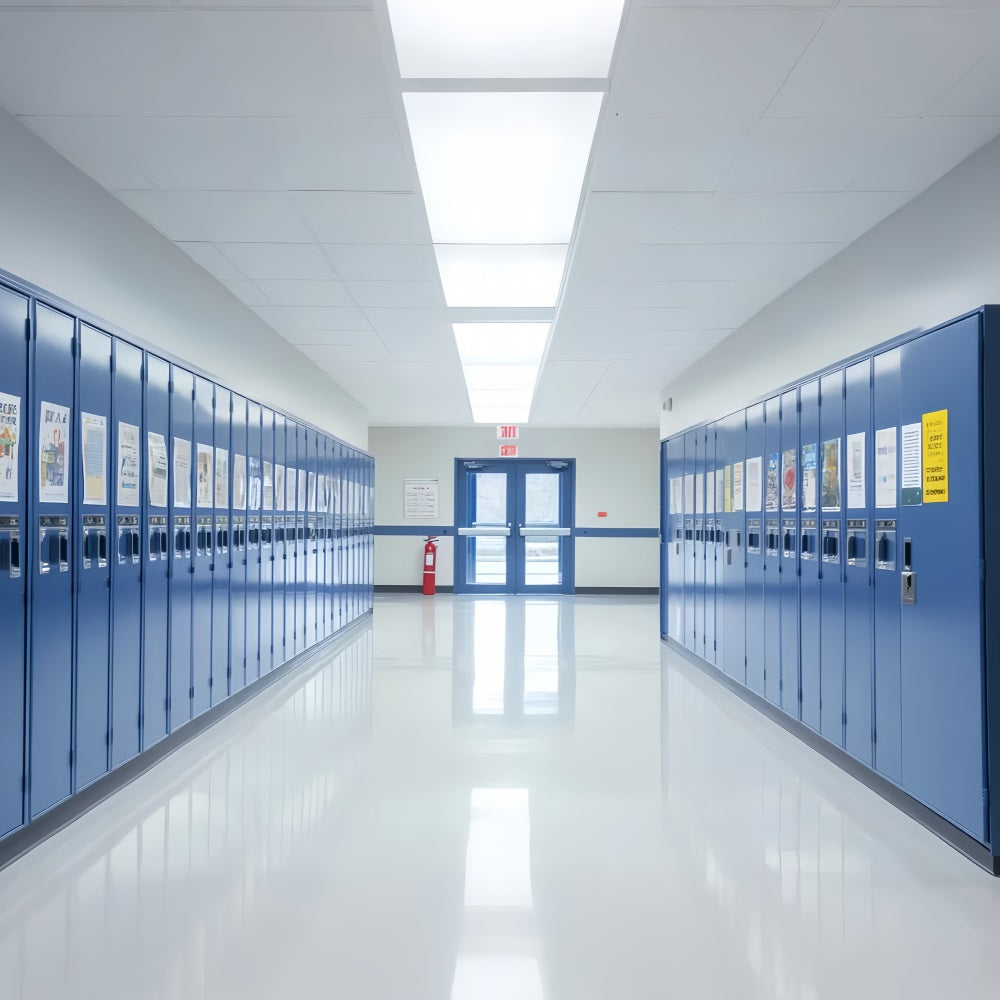 School Hallway Backdrop Bright Hallway Blue Lockers School Locker Backdrop UK LXX59-239