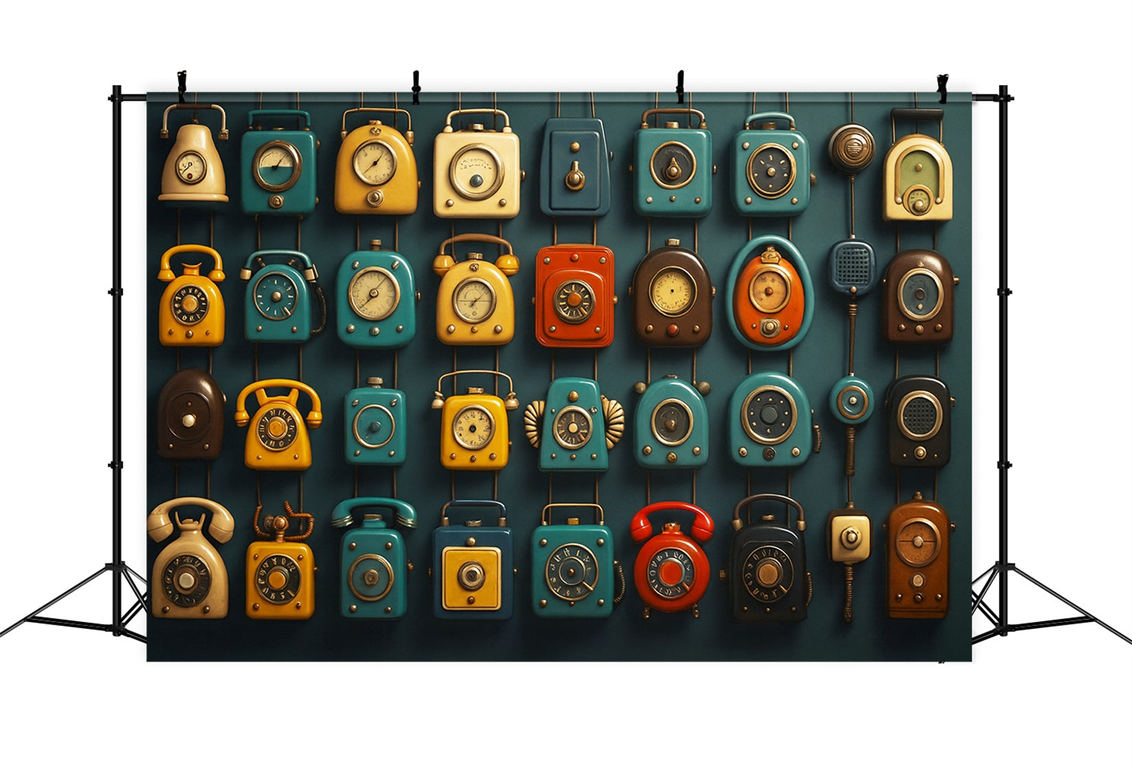 Back To School Backdrop Retro Telephone Clock Wall Back To School Photo Backdrop UK LXX59-243