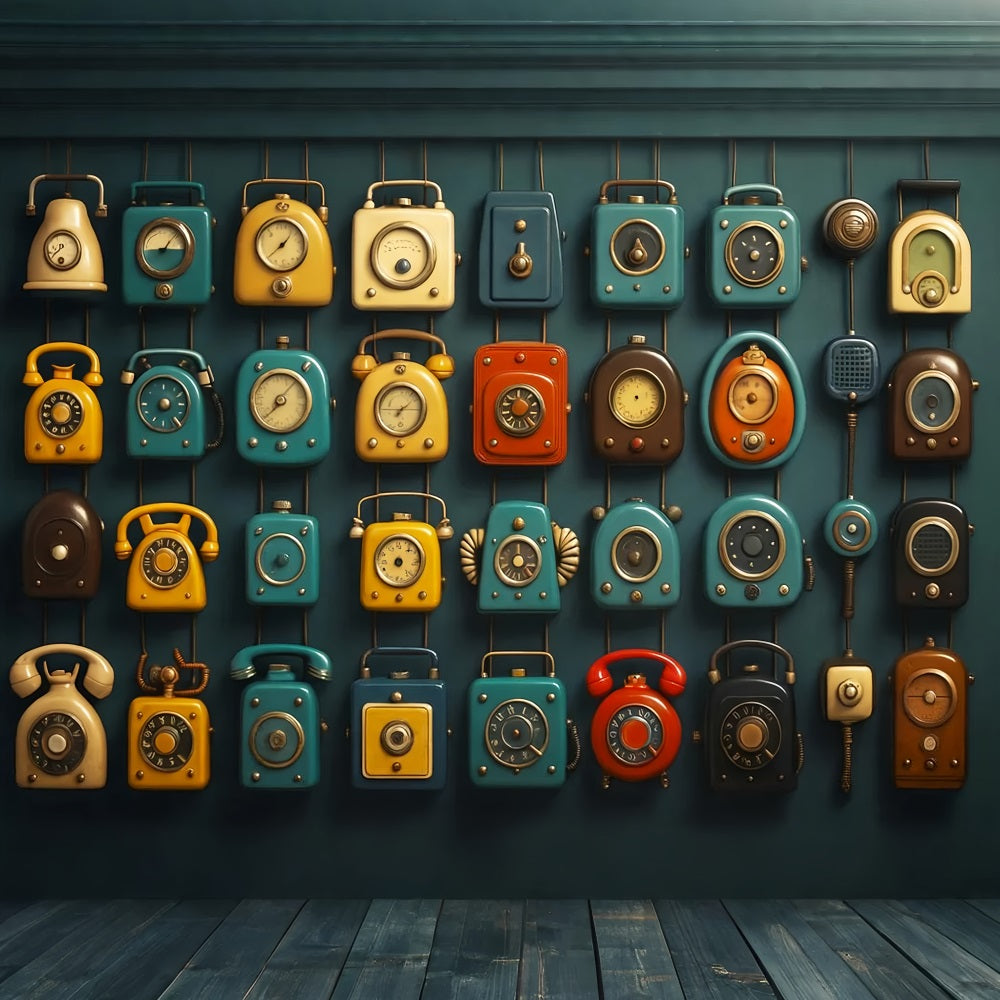 Back To School Backdrop Retro Telephone Clock Wall Back To School Photo Backdrop UK LXX59-243