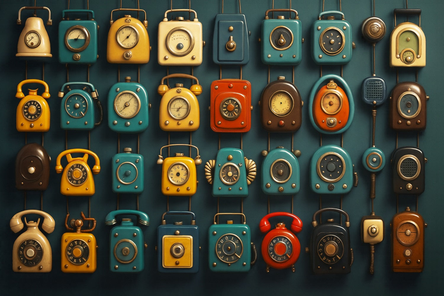 Back To School Backdrop Retro Telephone Clock Wall Back To School Photo Backdrop UK LXX59-243