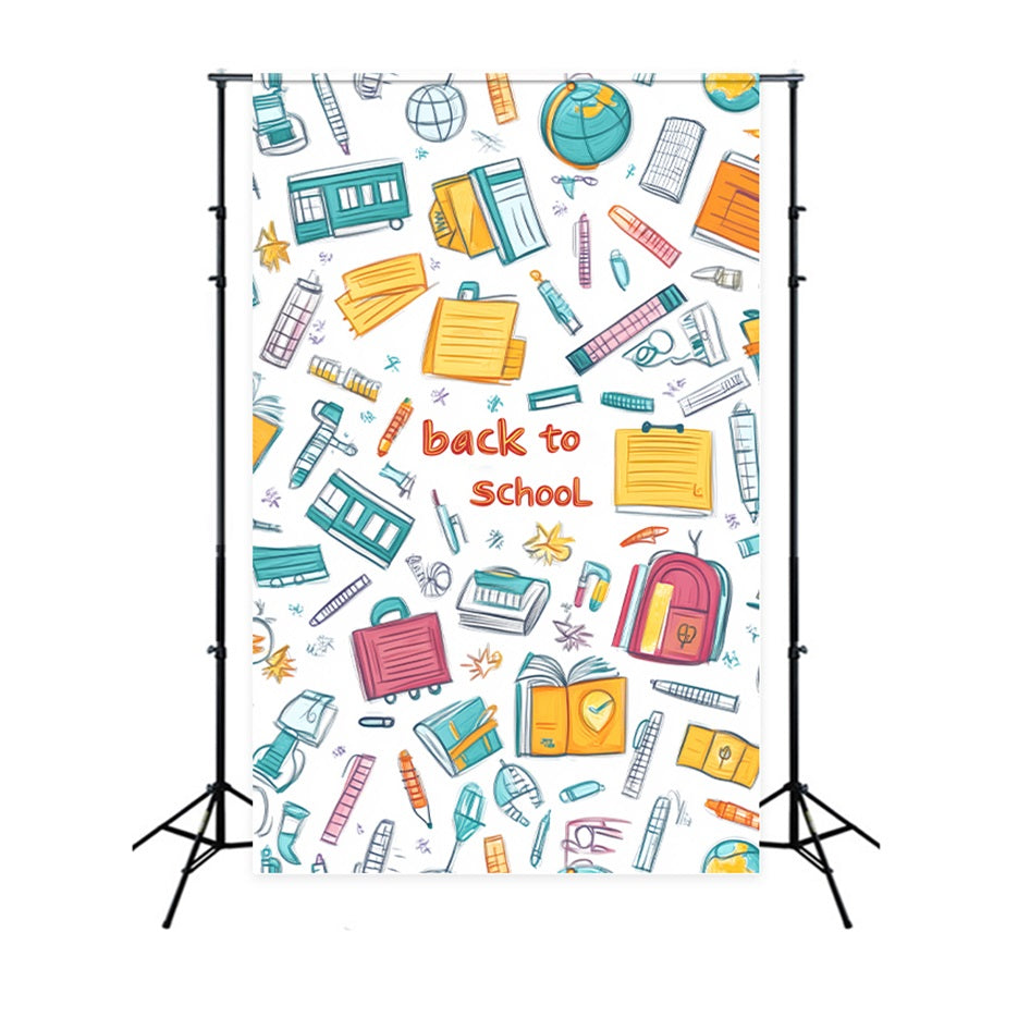 Preschool Photo Backdrops Colorful Doodle School Supplies Back To School Backdrop UK LXX59-245