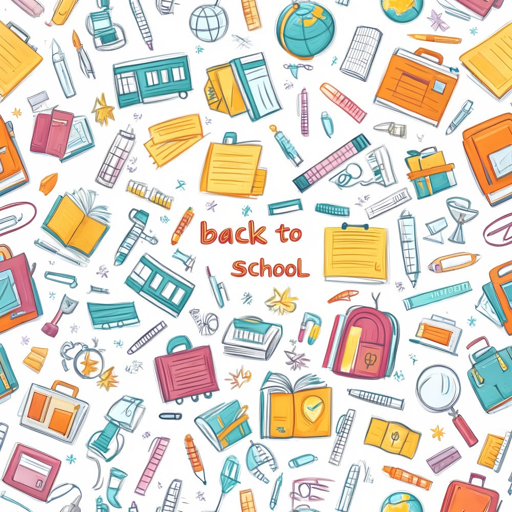 Preschool Photo Backdrops Colorful Doodle School Supplies Back To School Backdrop UK LXX59-245