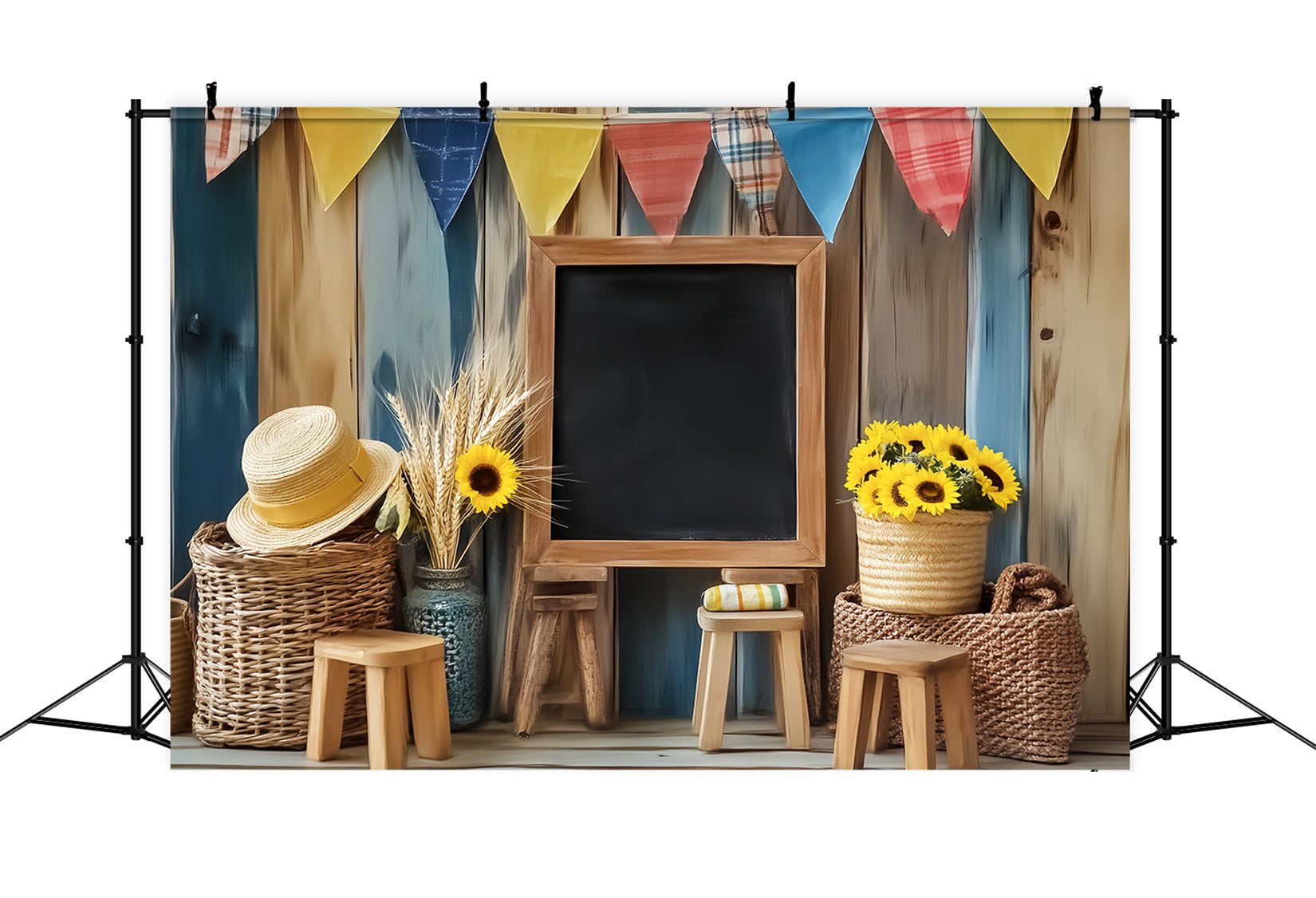 Back To School Backdrop Rustic Blackboard Sunflowers Decor School Picture Backdrop UK LXX59-246