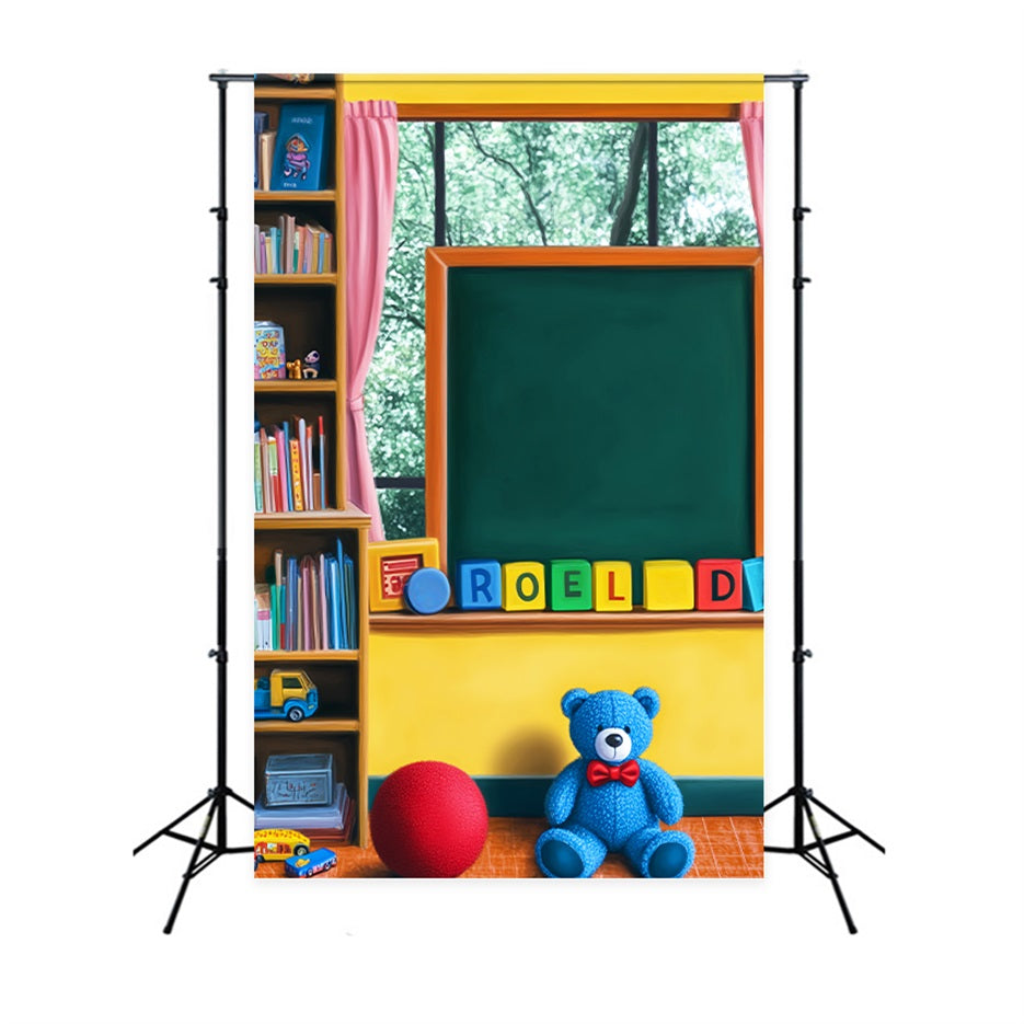 Back To School Backdrop Playroom Blackboard Toys Bookshelf Preschool Photo Backdrops UK LXX59-250