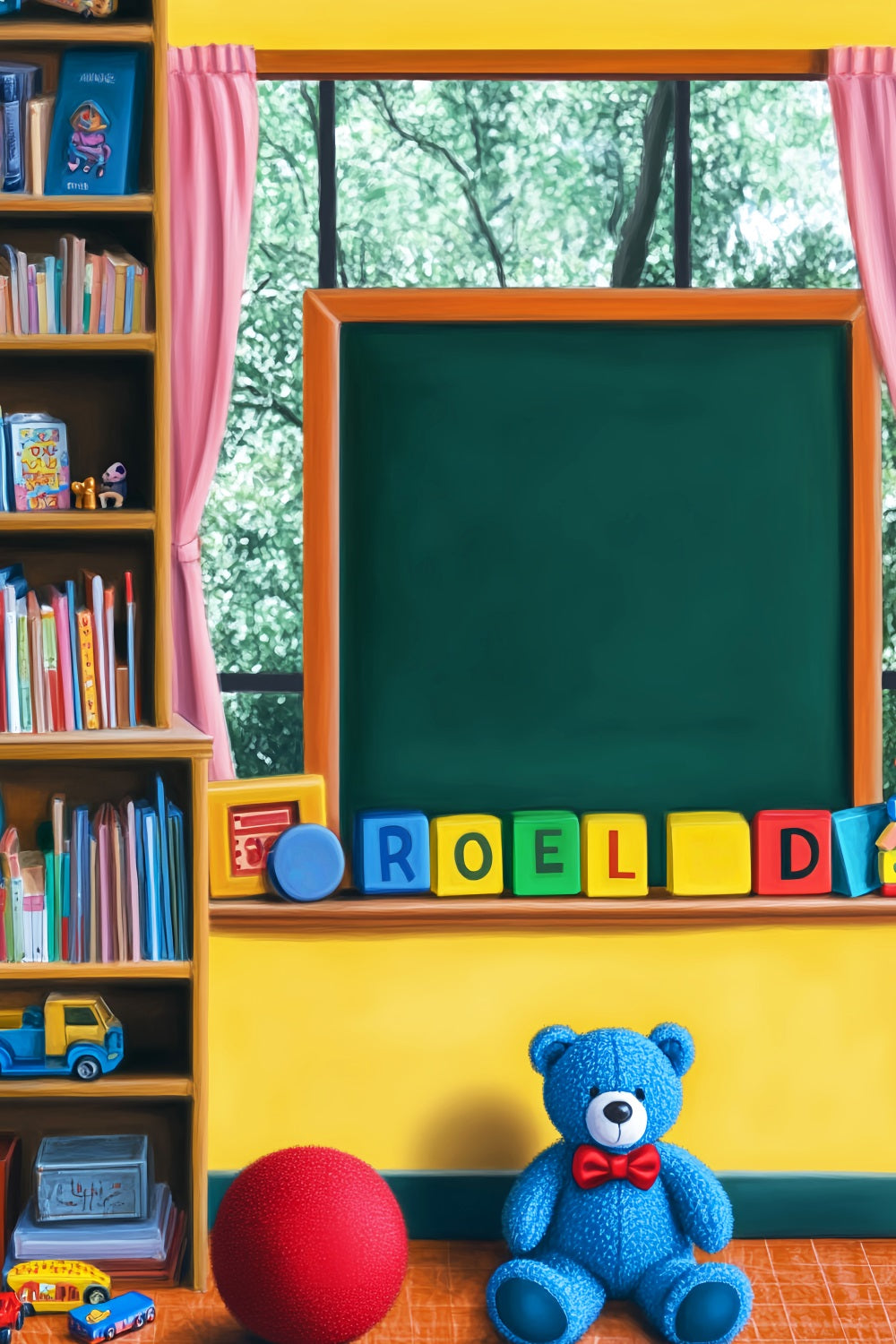 Back To School Backdrop Playroom Blackboard Toys Bookshelf Preschool Photo Backdrops UK LXX59-250