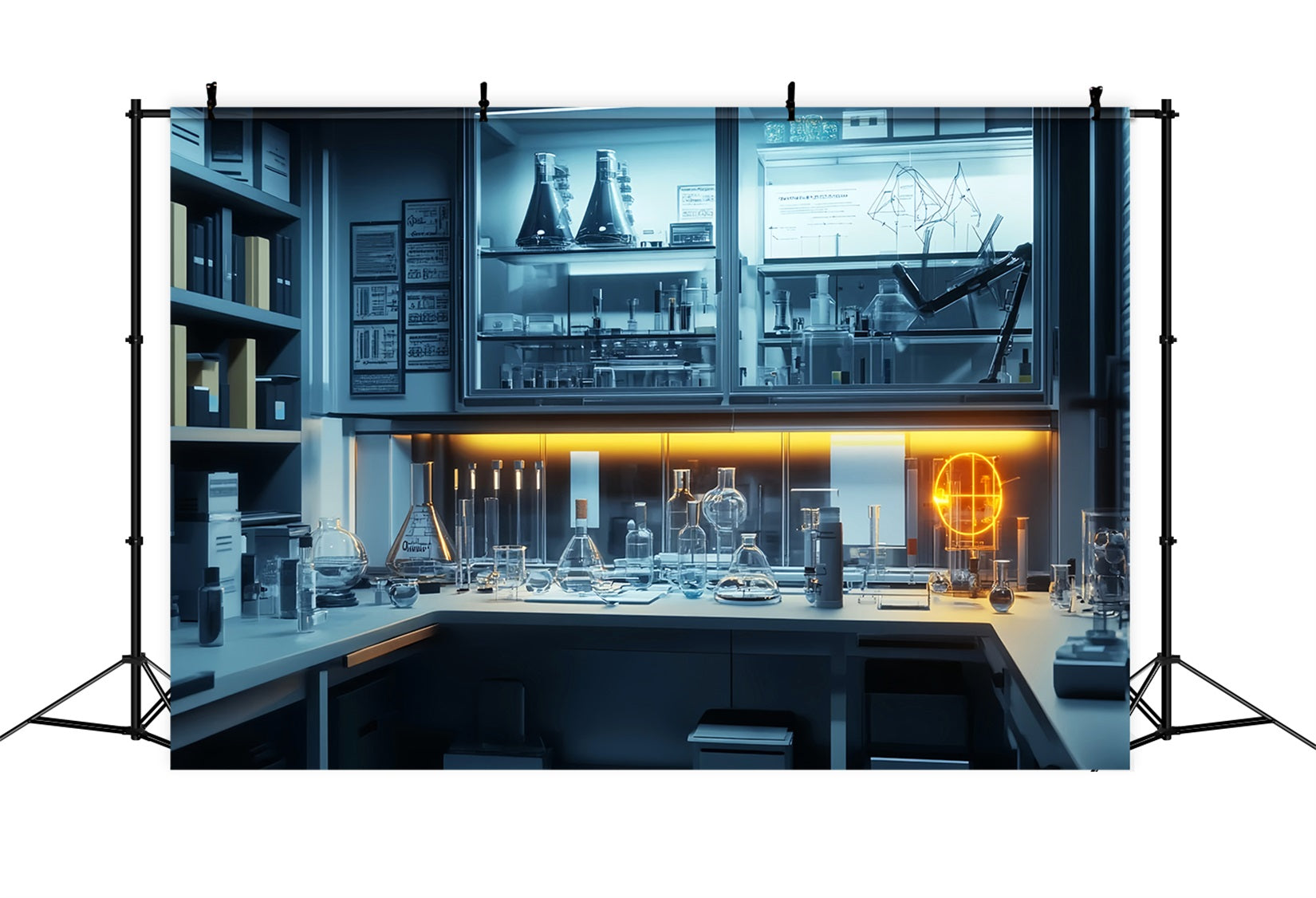 Chemistry Backdrop Futuristic Neon Science Lab Back To School Backdrop UK LXX59-252