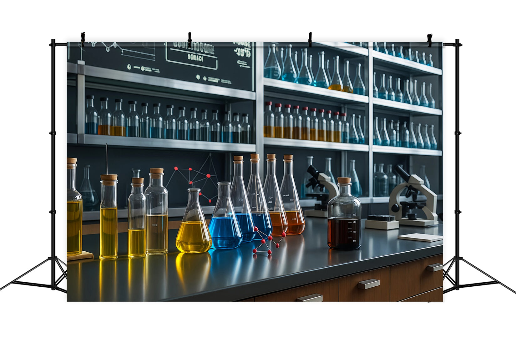Chemistry Backdrop Modern Laboratory Glassware Setup School Picture Backdrop UK LXX59-253