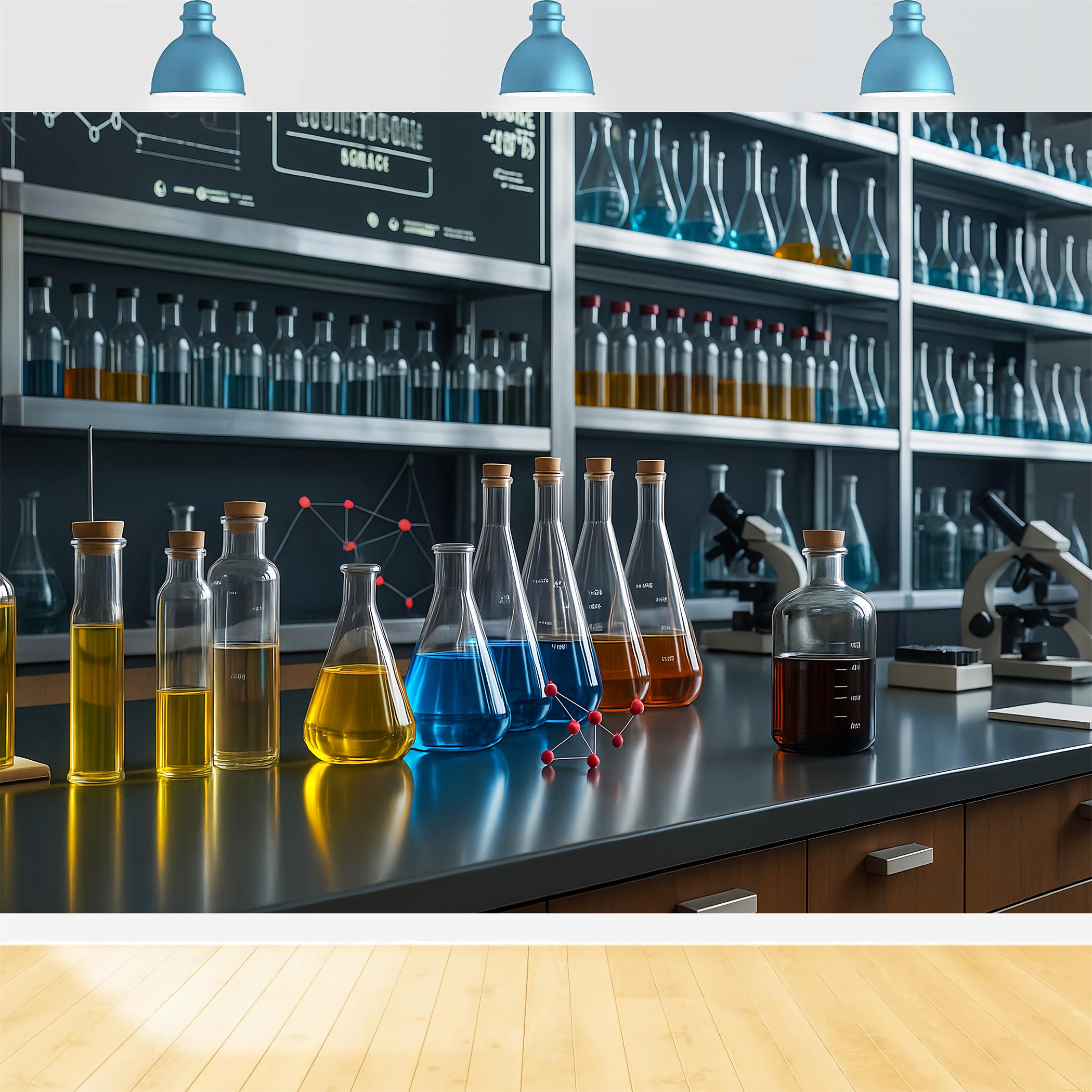 Chemistry Backdrop Modern Laboratory Glassware Setup School Picture Backdrop UK LXX59-253