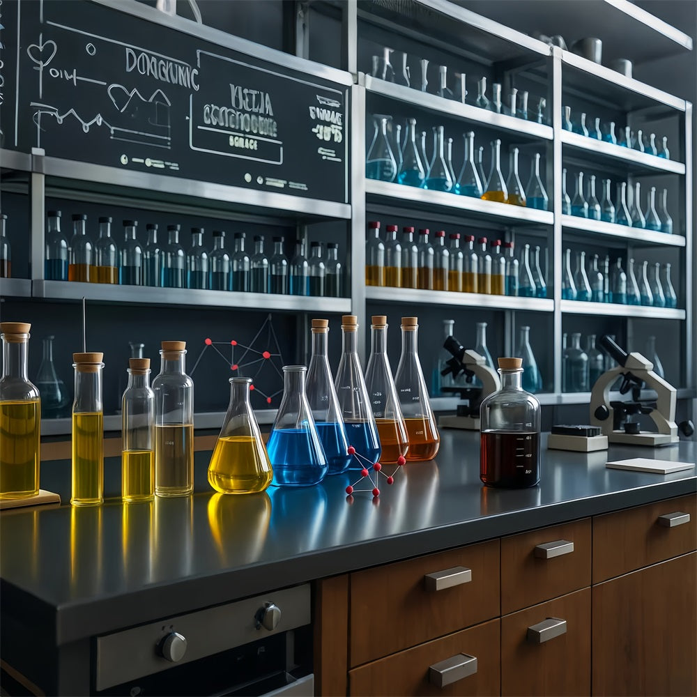 Chemistry Backdrop Modern Laboratory Glassware Setup School Picture Backdrop UK LXX59-253