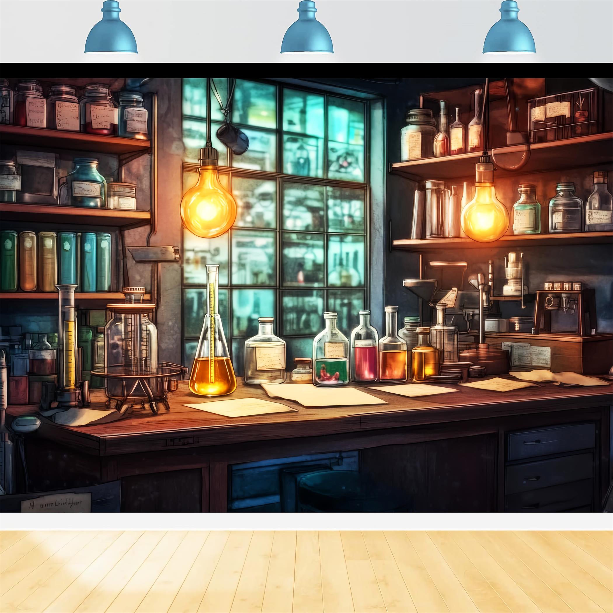 Chemistry Backdrop Rustic Chemistry Study Table Back To School Photo Backdrop UK LXX59-254